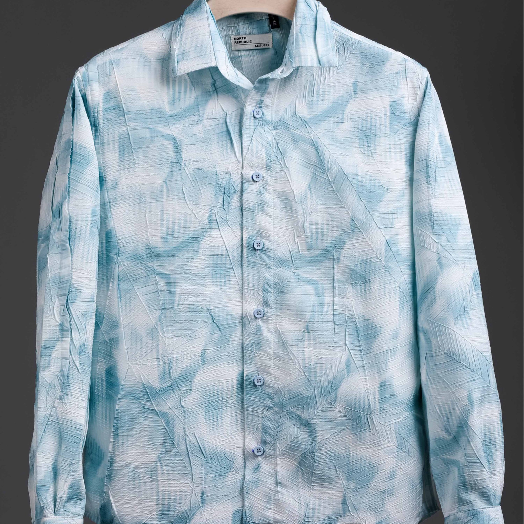 Soft Finish Leaf Pattern Foiling printed Shirt | Sea Blue
