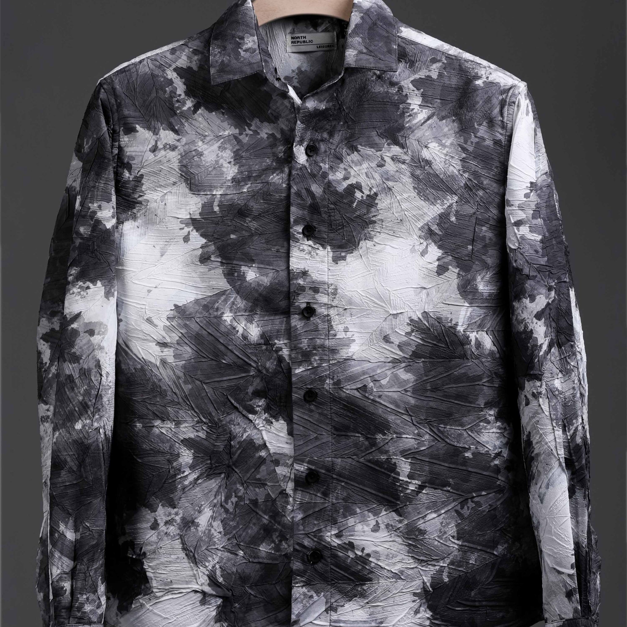 Soft Finish Leaf Pattern Foiling printed Shirt | Dark Grey