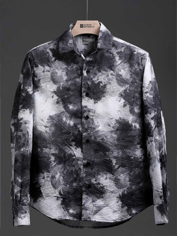 Soft Finish Leaf Pattern Foiling printed Shirt | Dark Grey