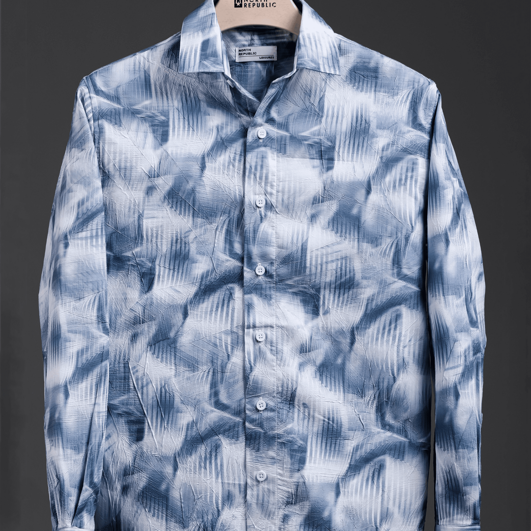 Soft Finish Leaf Pattern Foiling printed Shirt | Ash White