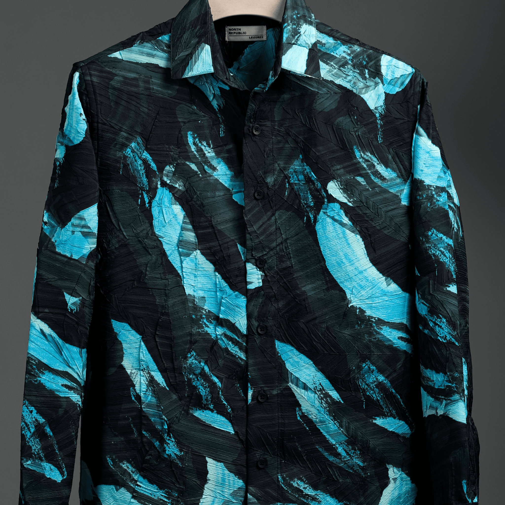 Soft Finish Leaf Pattern Foiling printed Shirt | Dark Green