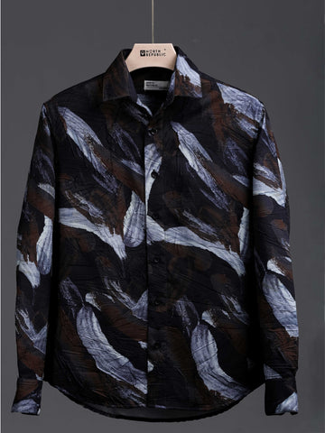 Soft Finish Leaf Pattern Foiling printed Shirt | Dark Brown