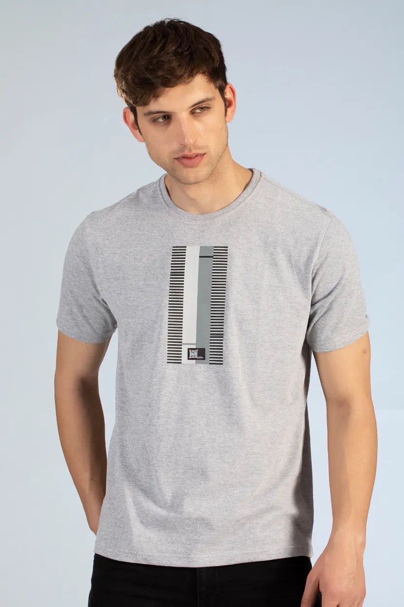 Buy Grey Mellange Round Neck Abstract Texture Printed T Shirt