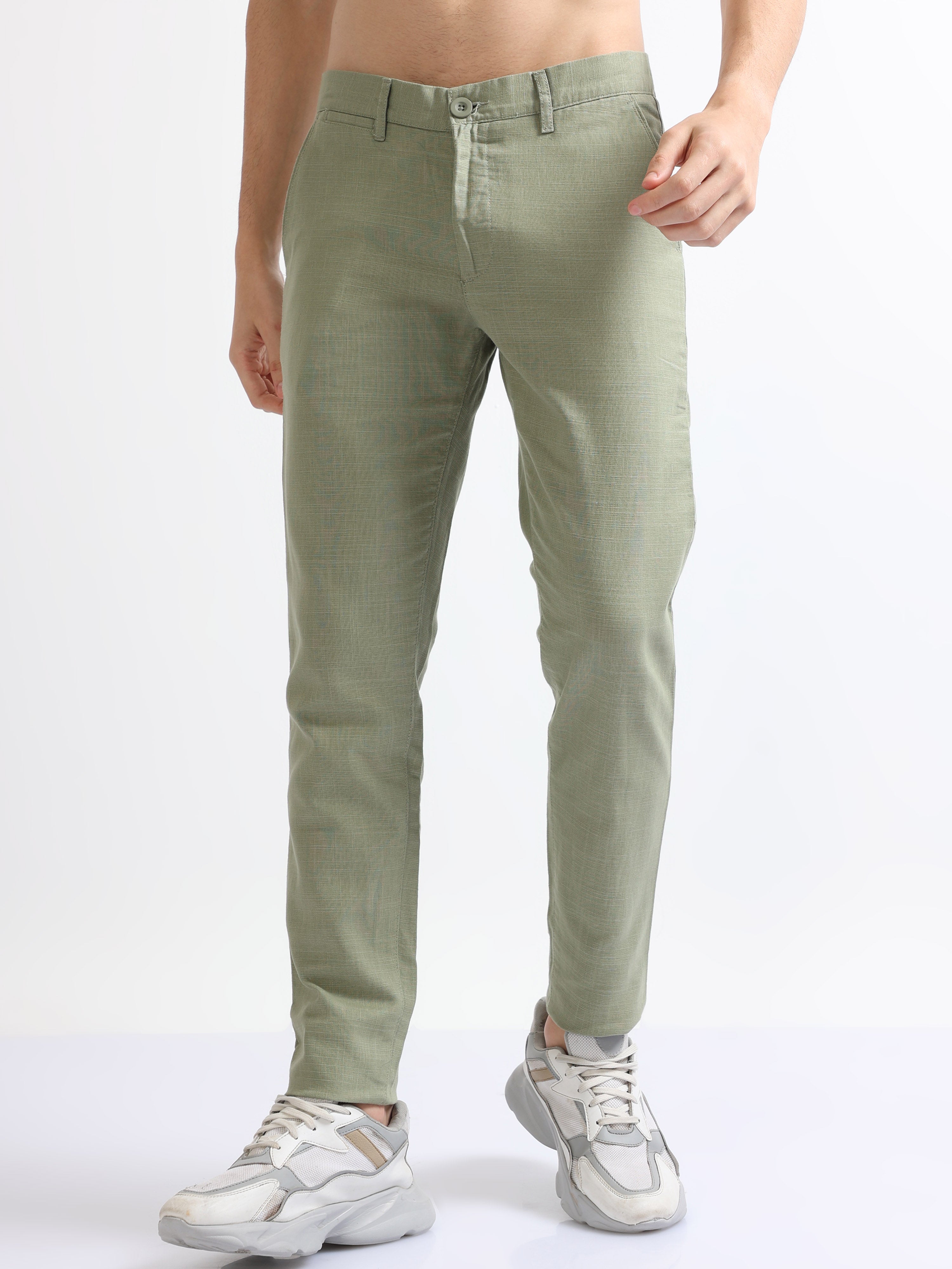 Buy Olive Premium Cotton-Linen Men's Trousers-North Republic