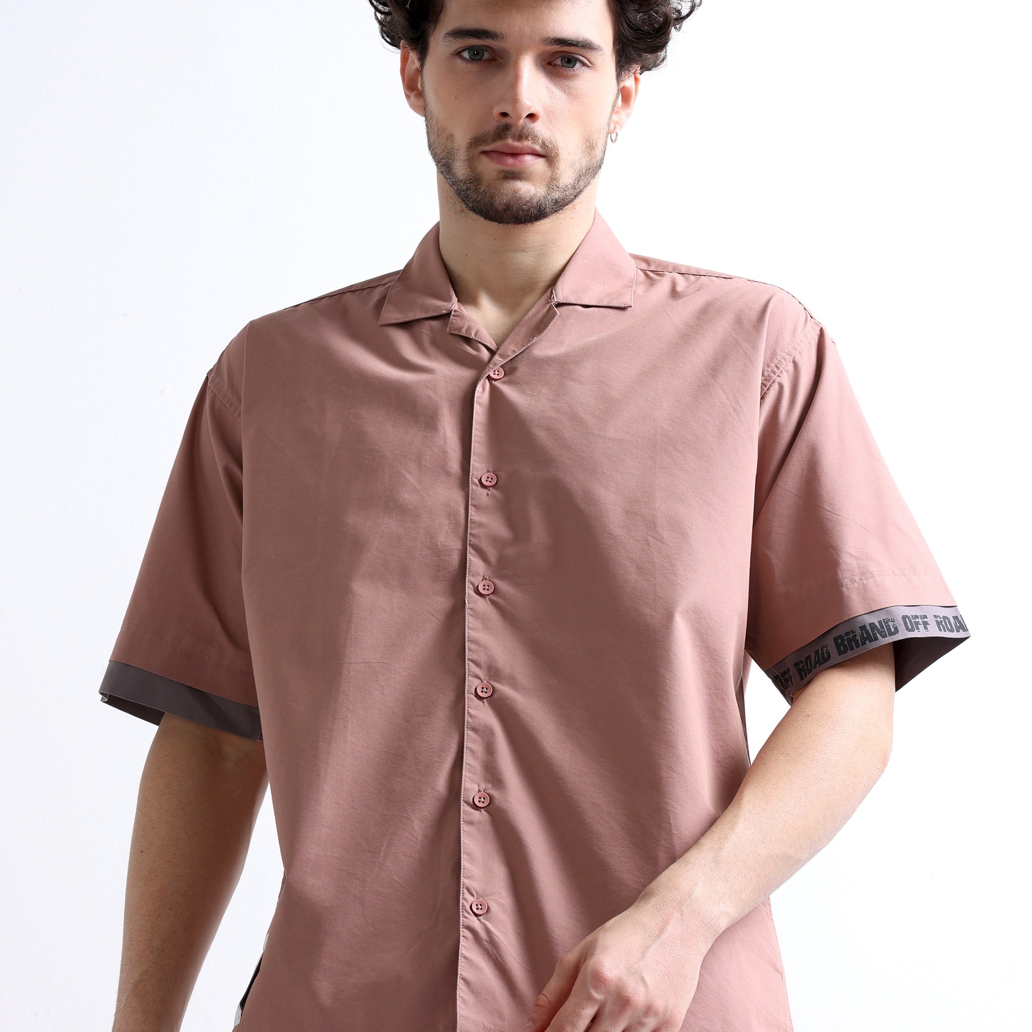 Buy Cuban Collar Half Sleeve Print at Left Sleeve Hem Men's Wear Shirt Online