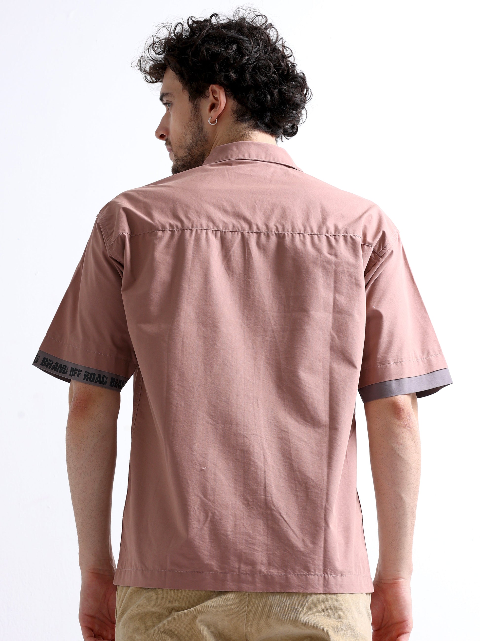 Buy Cuban Collar Half Sleeve Print at Left Sleeve Hem Men's Wear Shirt Online