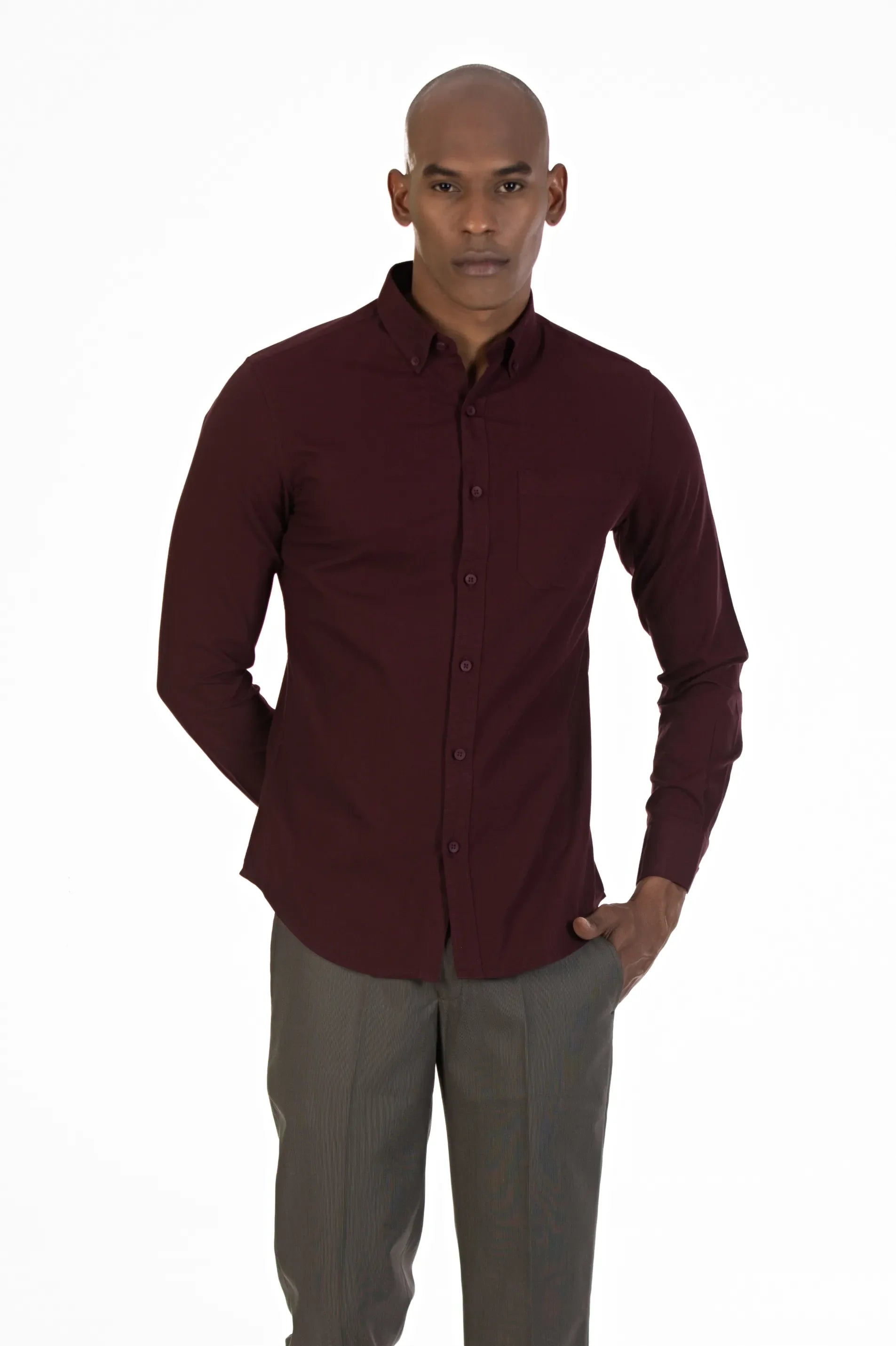 Buy maroon single pocket oxford plain shirt North Republic