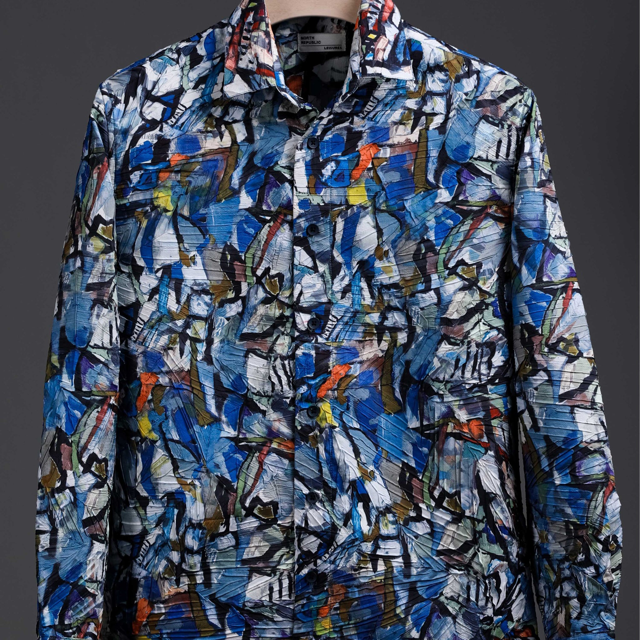 Soft Finish Leaf Pattern Foiling printed Shirt | Royal Blue