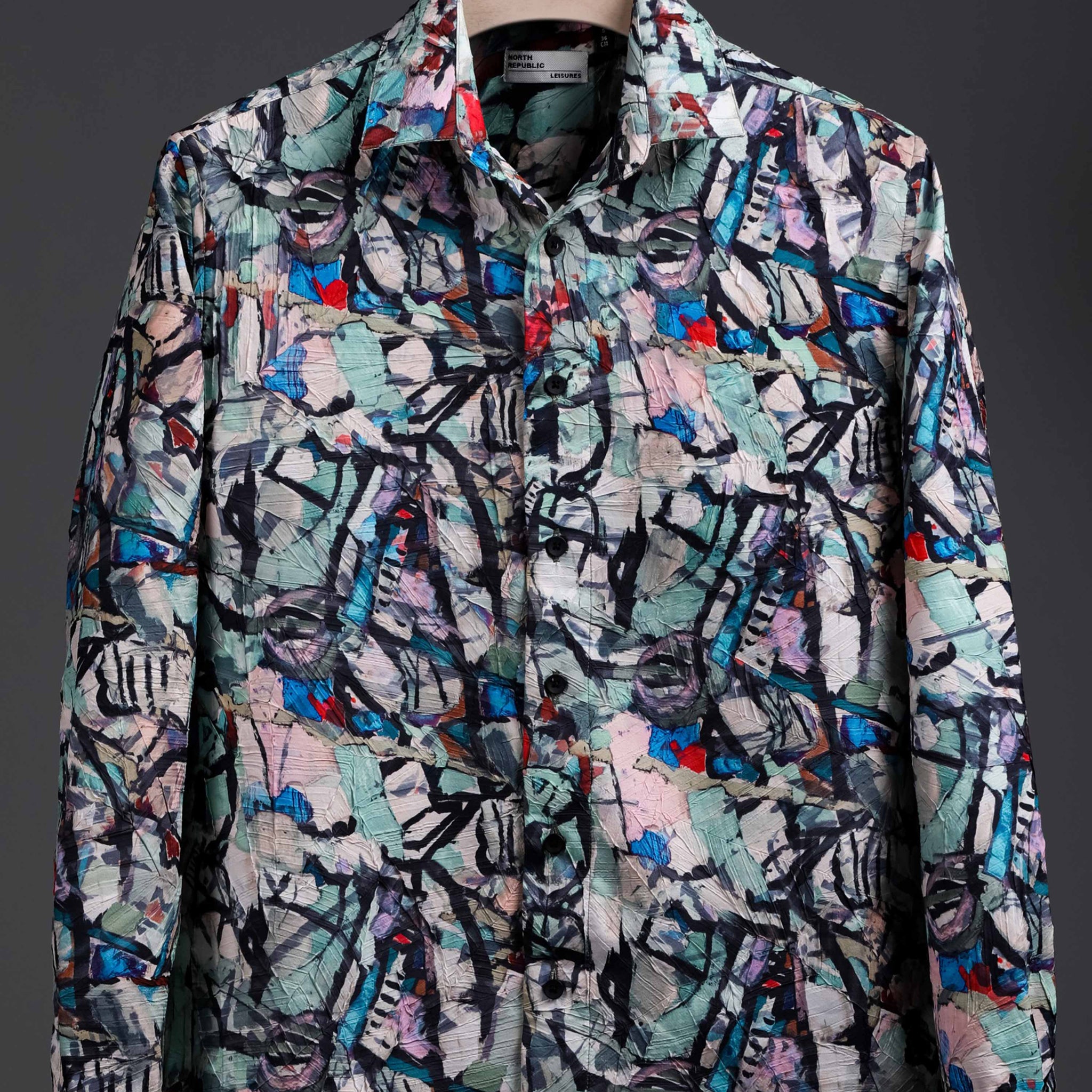 Soft Finish Leaf Pattern Foiling printed Shirt | Sea Green