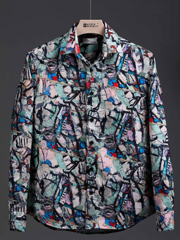 Soft Finish Leaf Pattern Foiling printed Shirt | Sea Green