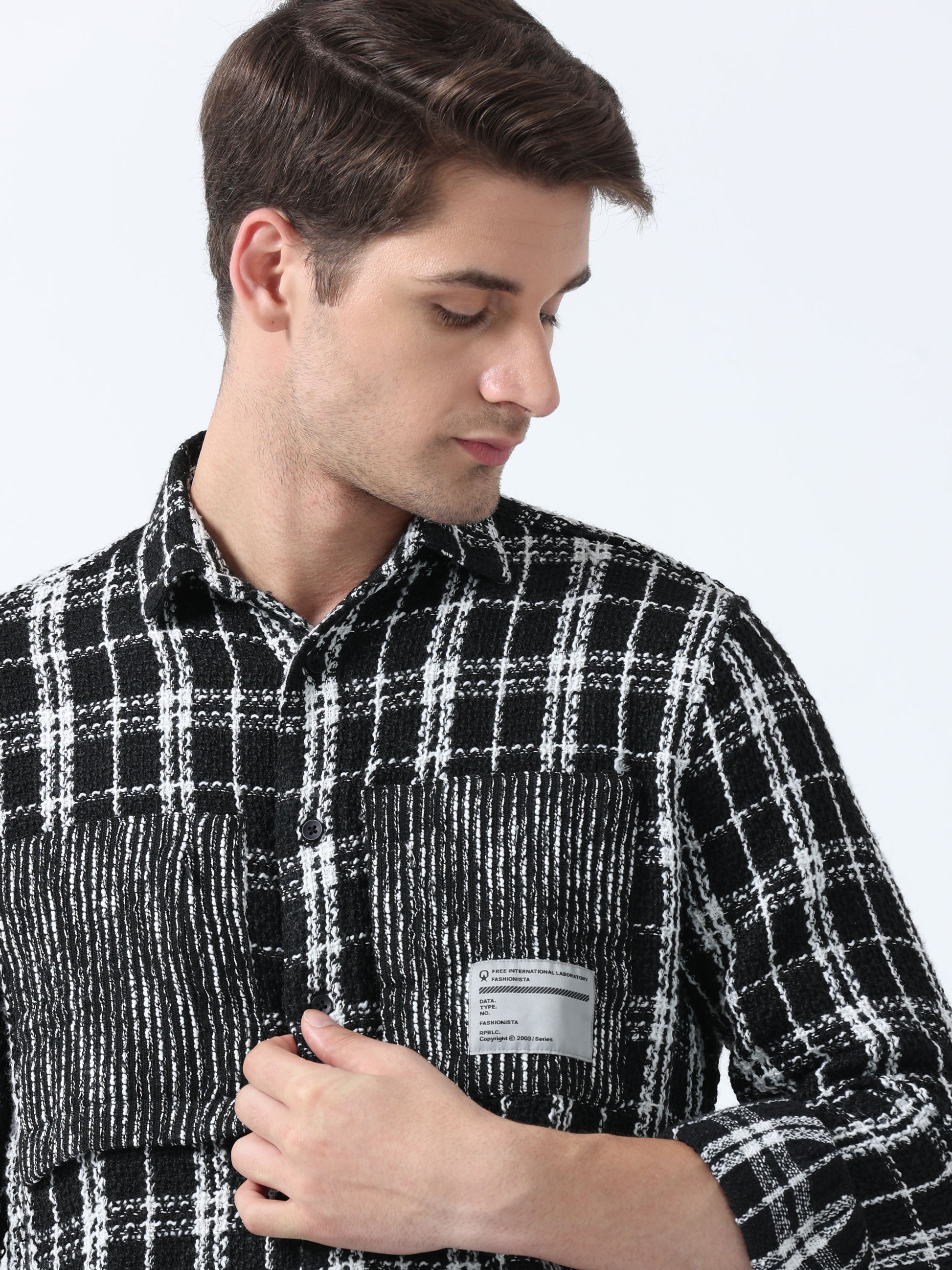 Black Double Pocket Full Sleeve Stylish Men's Checked Shirt