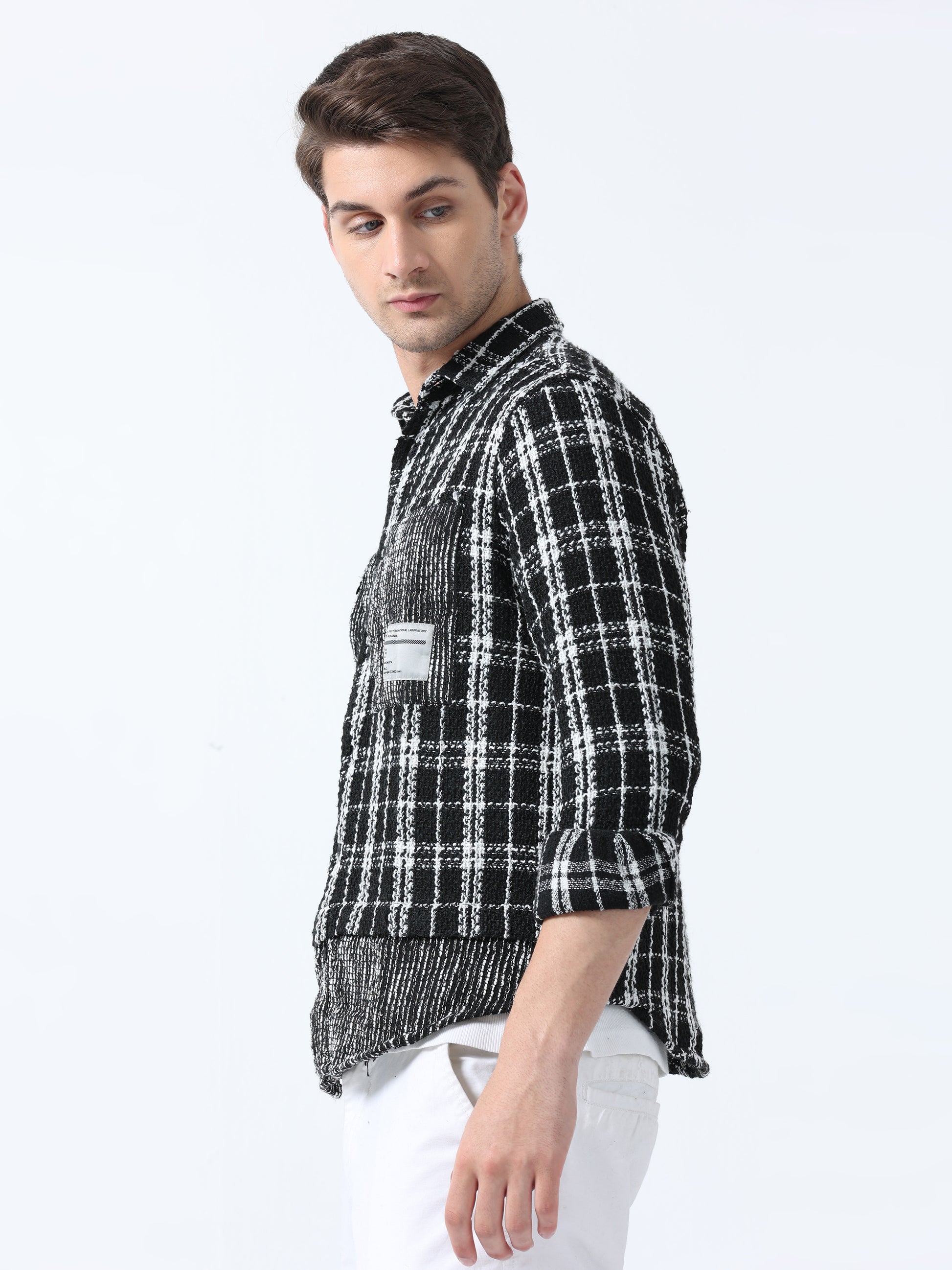 Black Double Pocket Full Sleeve Stylish Men's Checked Shirt