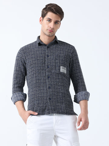 Blue Imported Fabric Micro Plaid Full Sleeve Checked Shirt