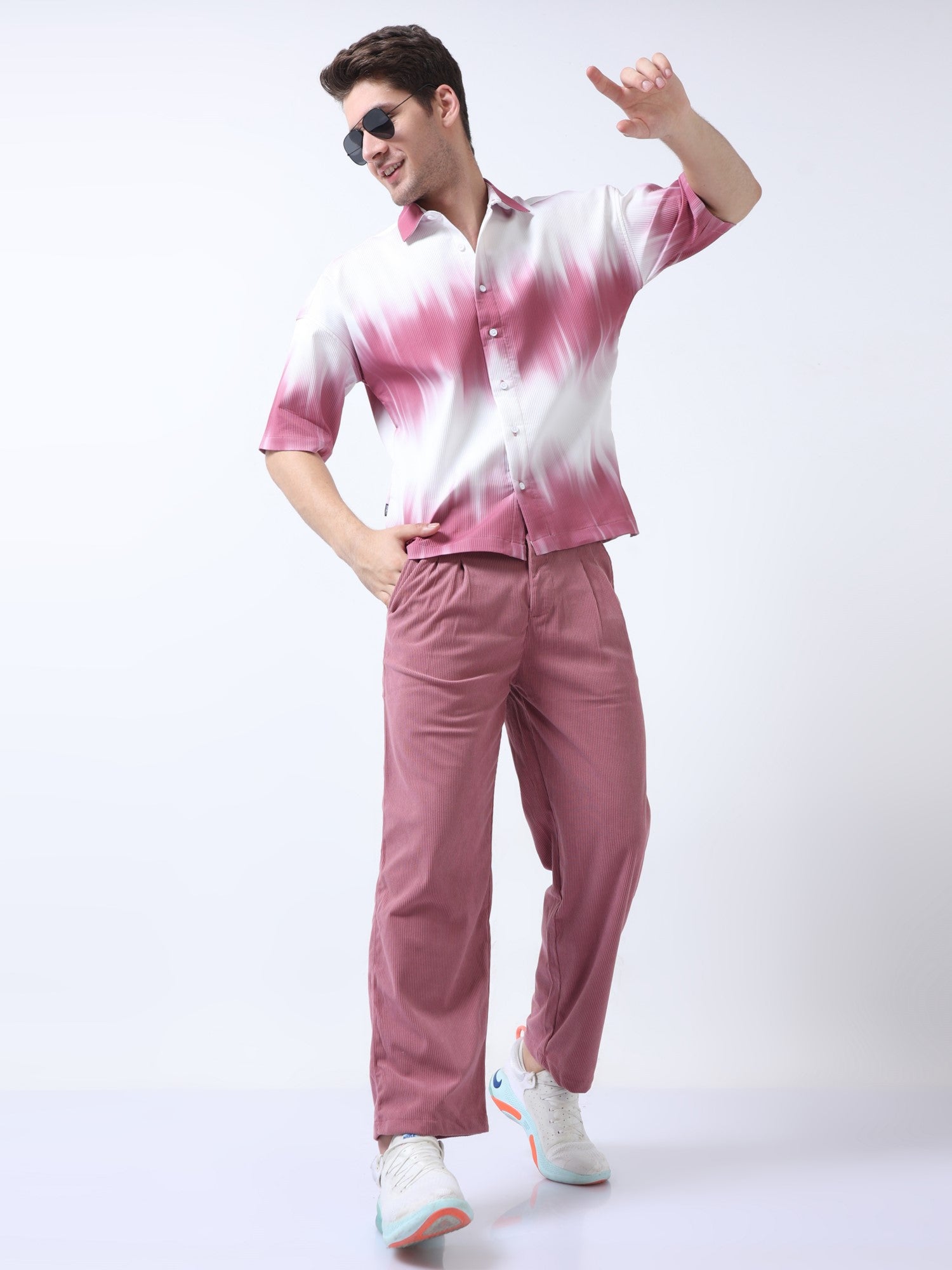 White Pink Men's ChromaPalette Drop Shoulder Shirt