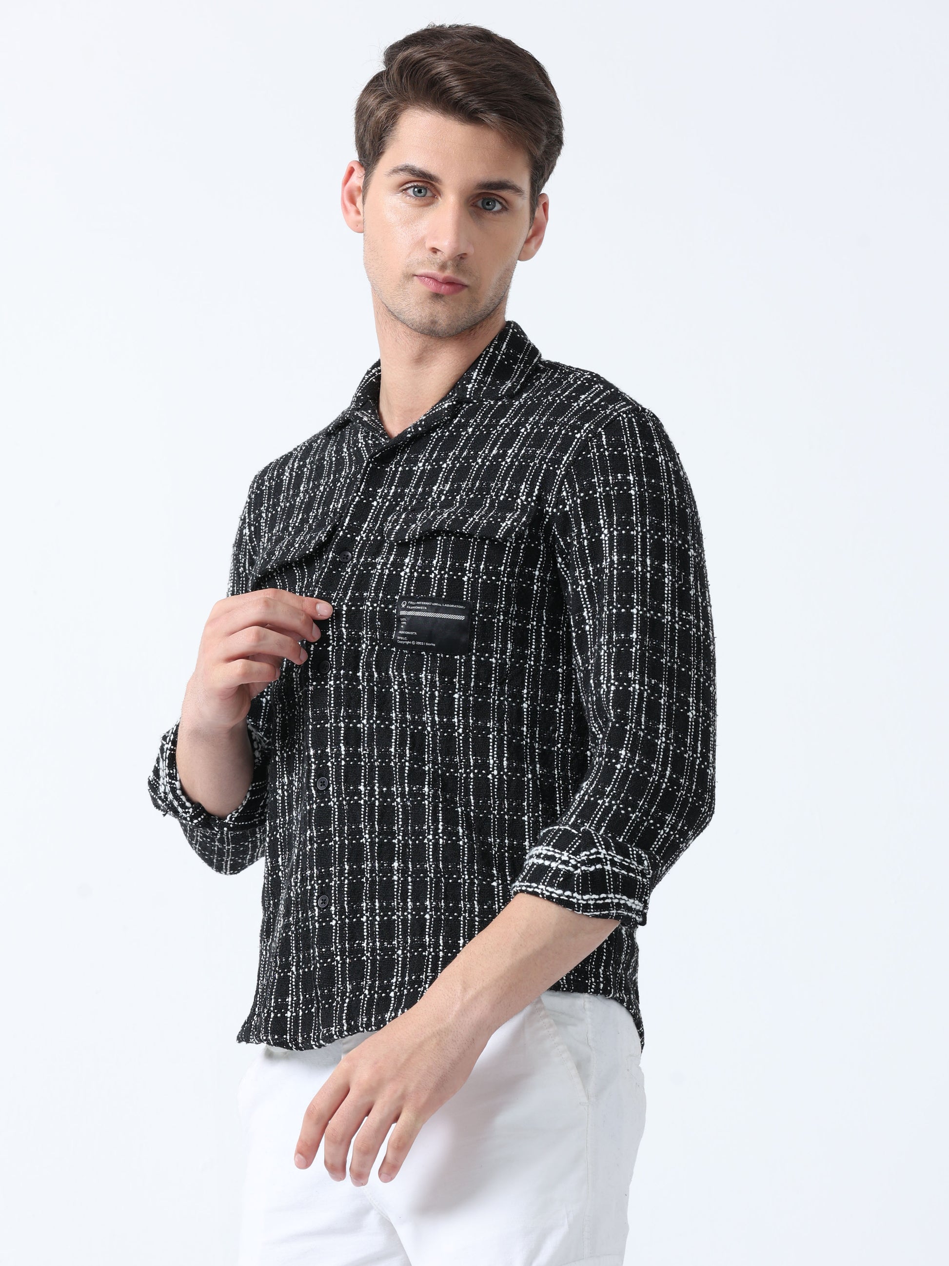 Black Imported Fabric Tartan Plaid Matty Checked Shirt