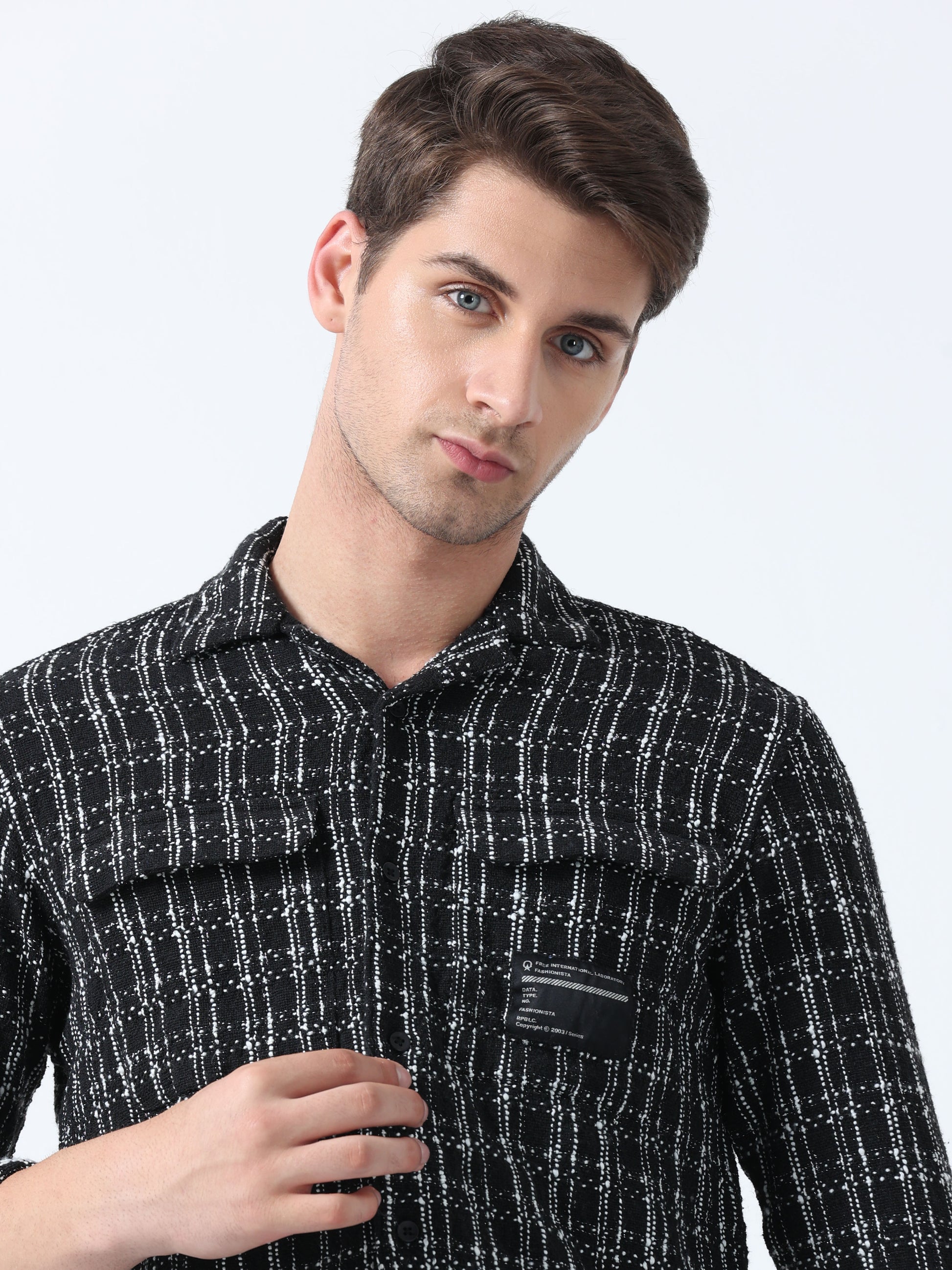 Black Imported Fabric Tartan Plaid Matty Checked Shirt