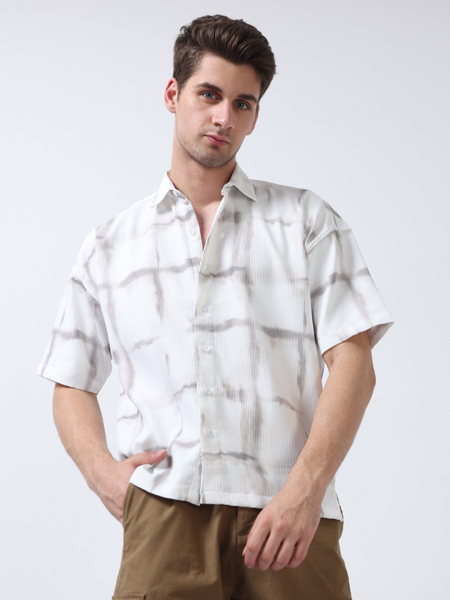 Light Beige Men's ChromaPalette Drop Shoulder Shirt