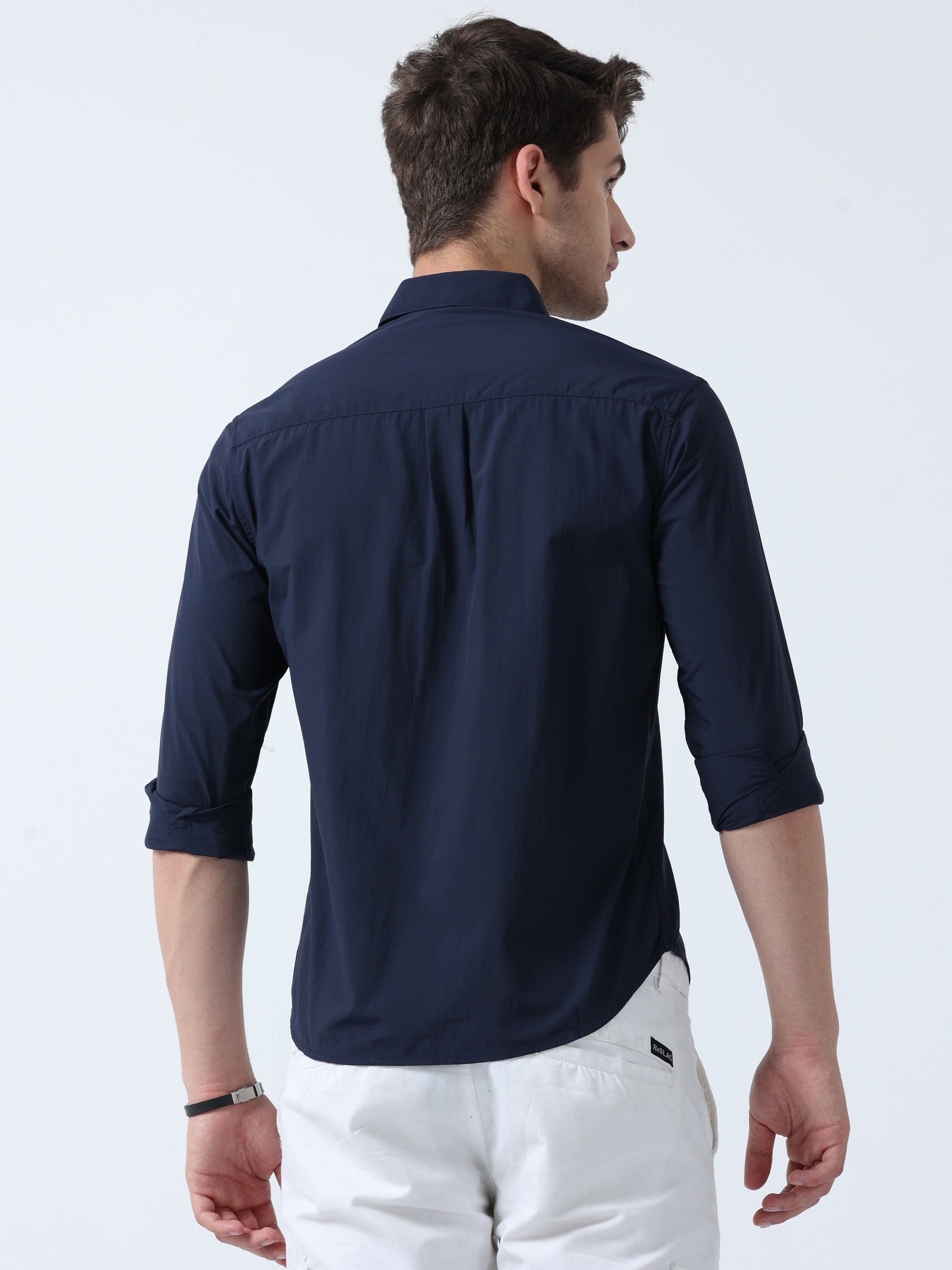 Navy Double-Pocket Men's Full Sleeve Plain Shirt
