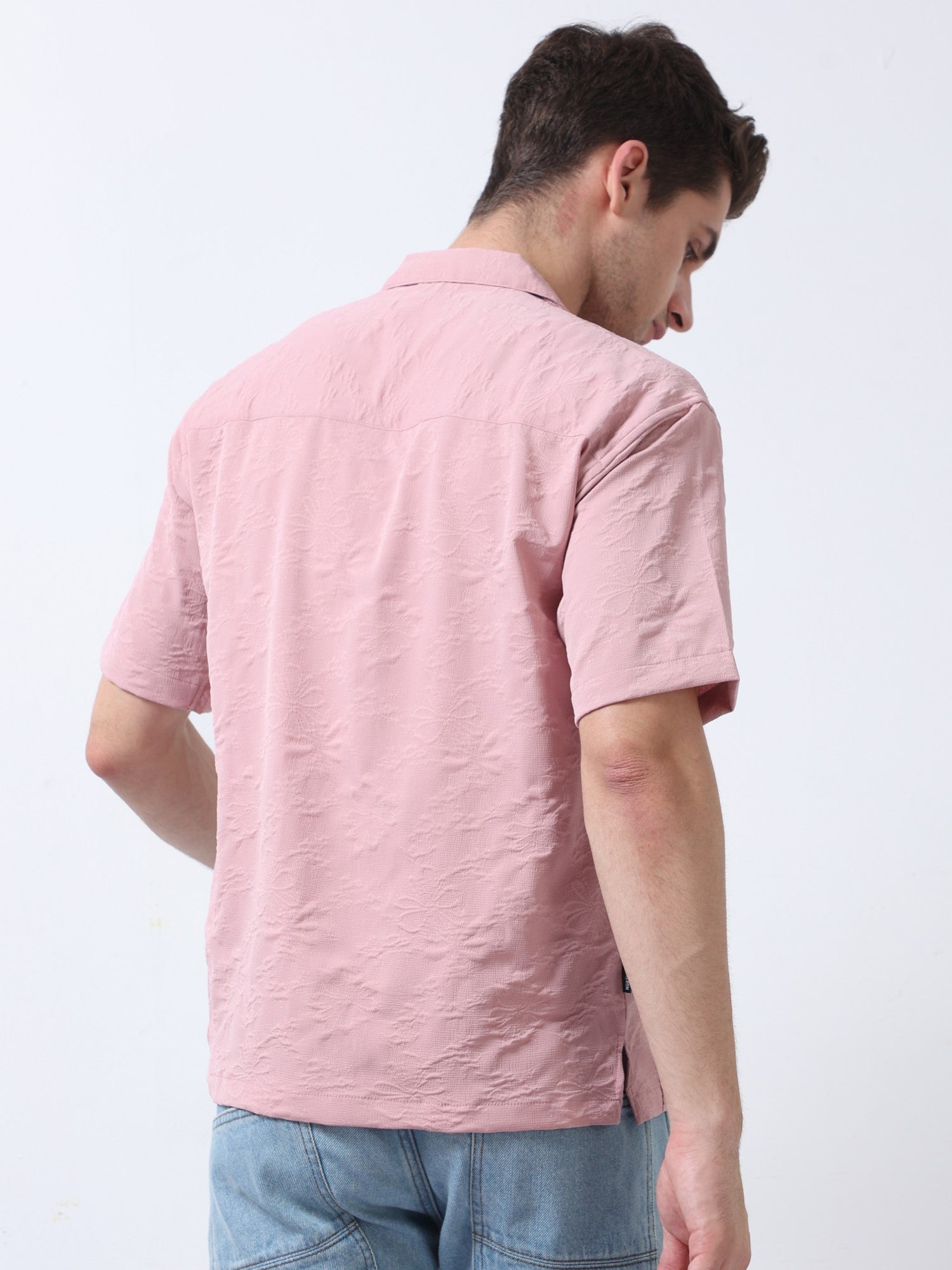 charm pink embroidered casual loose fit men shirt