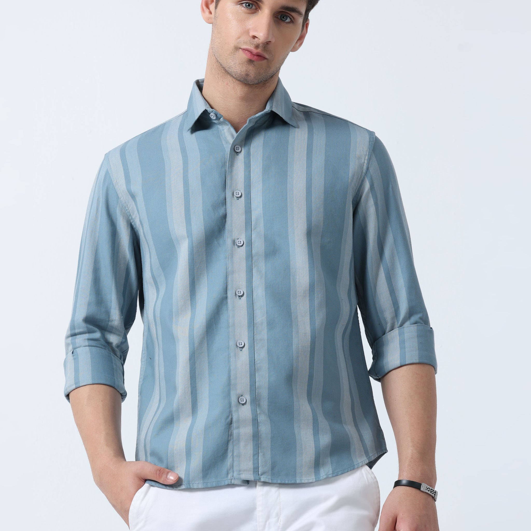 Blue Versatile Full Sleeve Men's Striped shirt