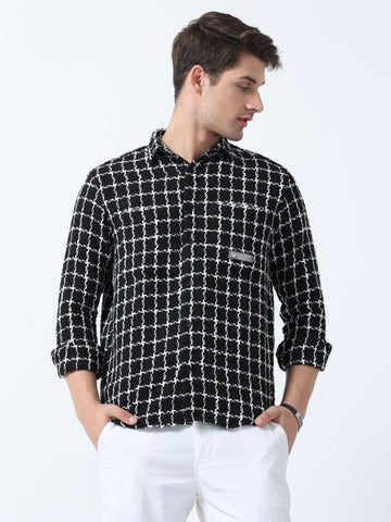  Imported Fabric Black Stylish Men's Full Sleeve Checked shirt