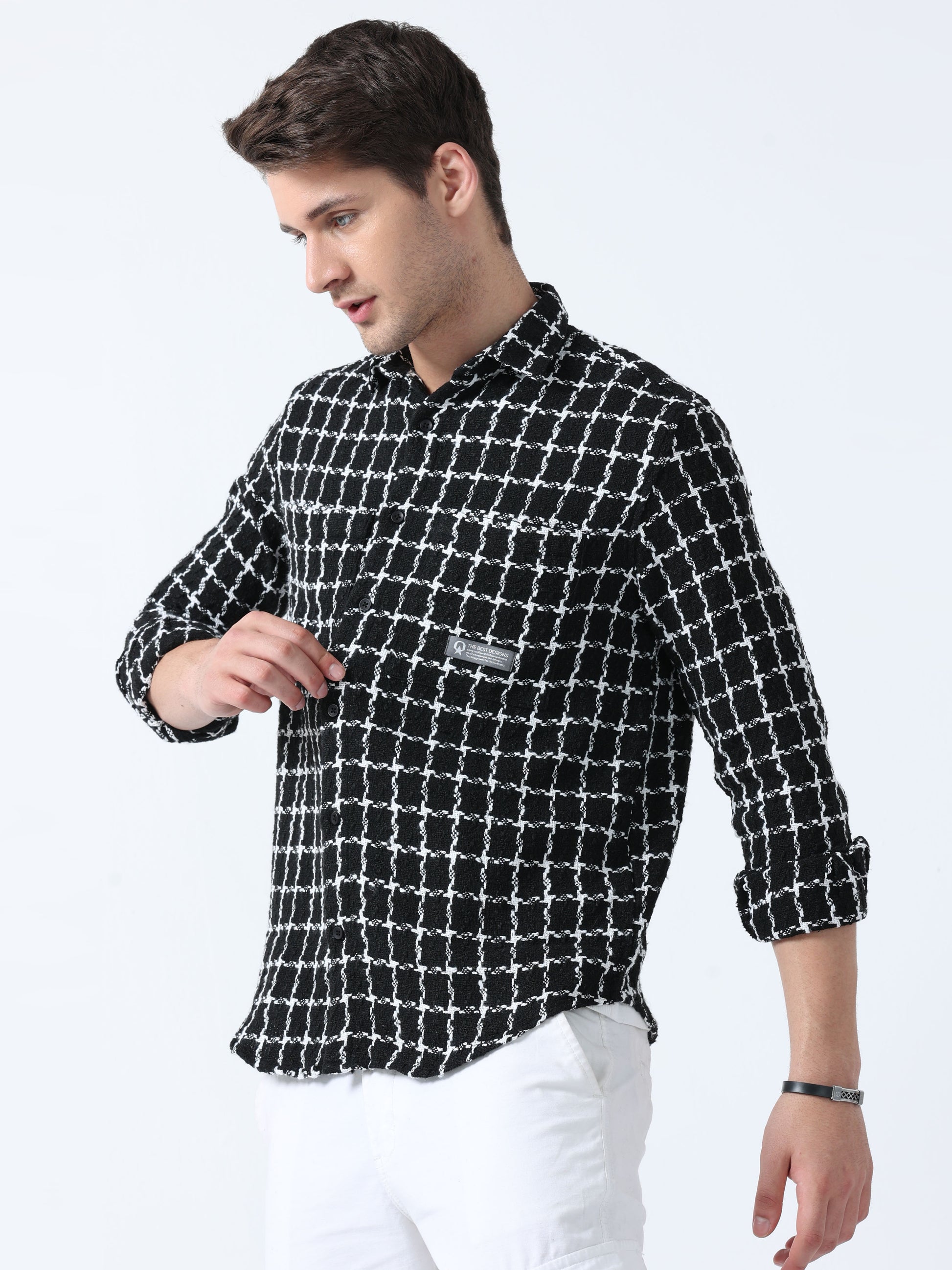  Imported Fabric Black Stylish Men's Full Sleeve Checked shirt