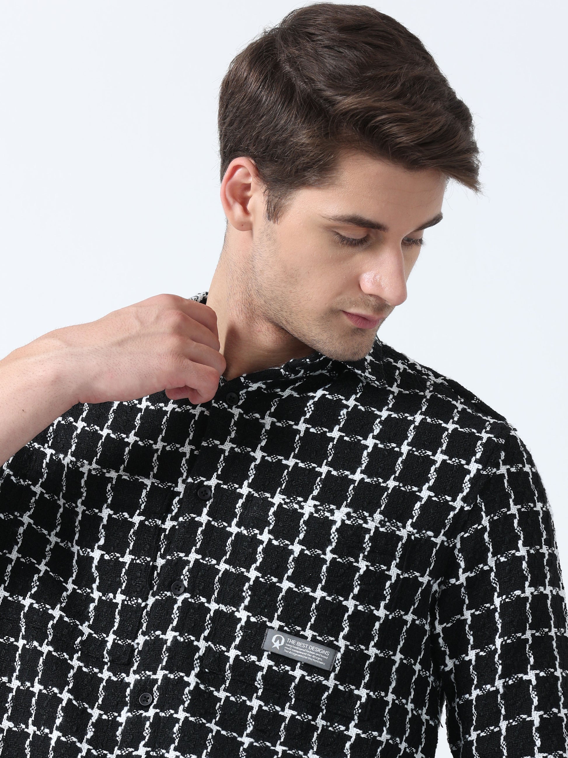  Imported Fabric Black Stylish Men's Full Sleeve Checked shirt