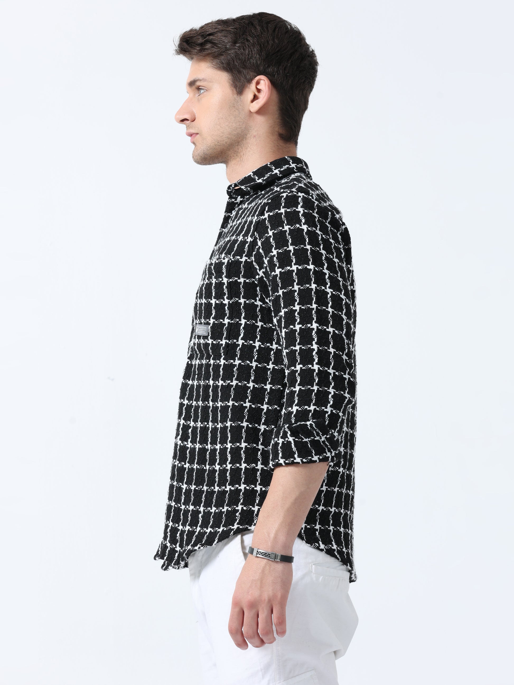  Imported Fabric Black Stylish Men's Full Sleeve Checked shirt