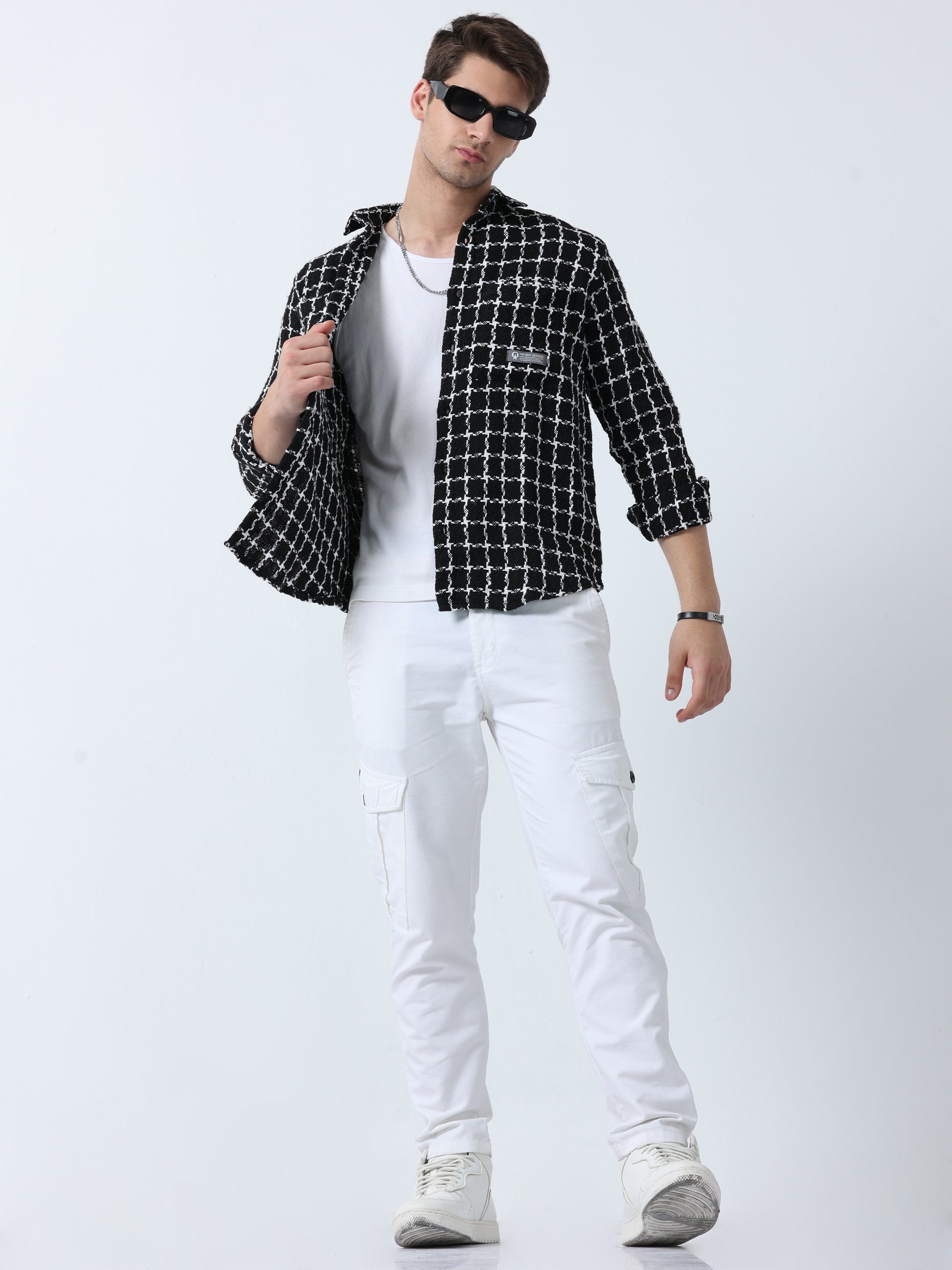  Imported Fabric Black Stylish Men's Full Sleeve Checked shirt