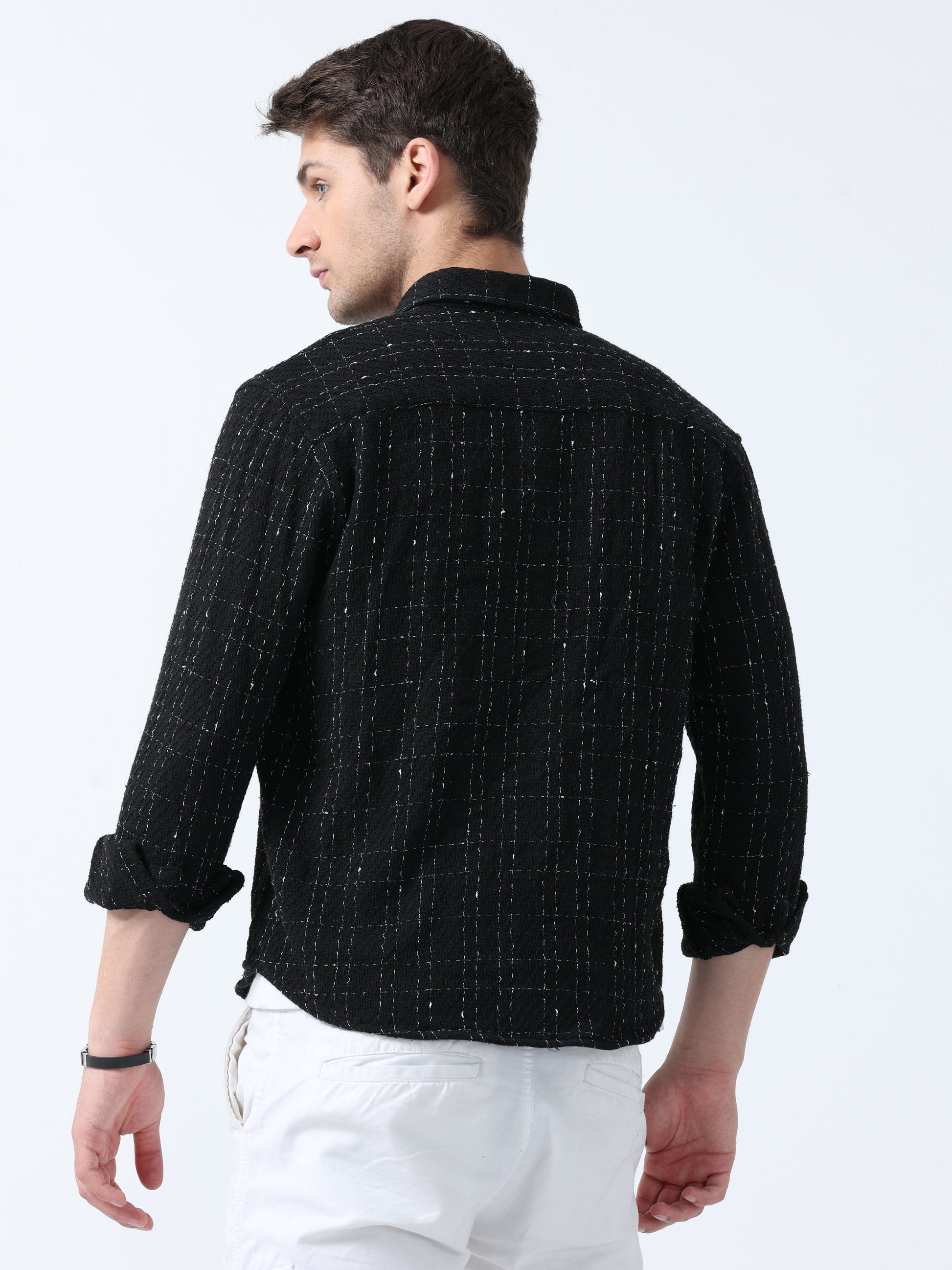 Black Imported Fabric Men's Full Sleeve Checked Shirt