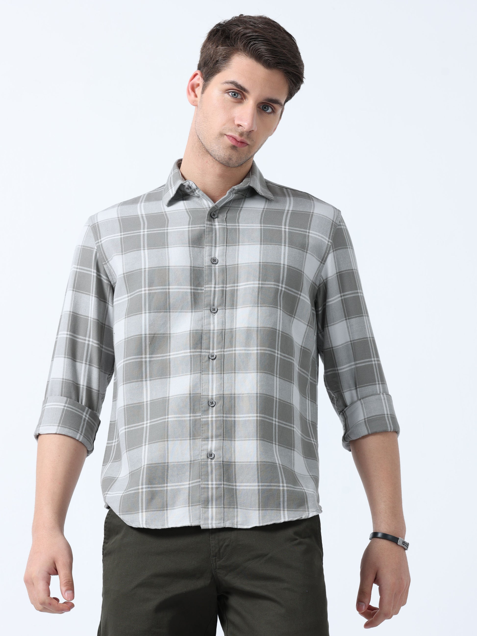 Grey Men's Full Sleeve Adventure Checked Shirt