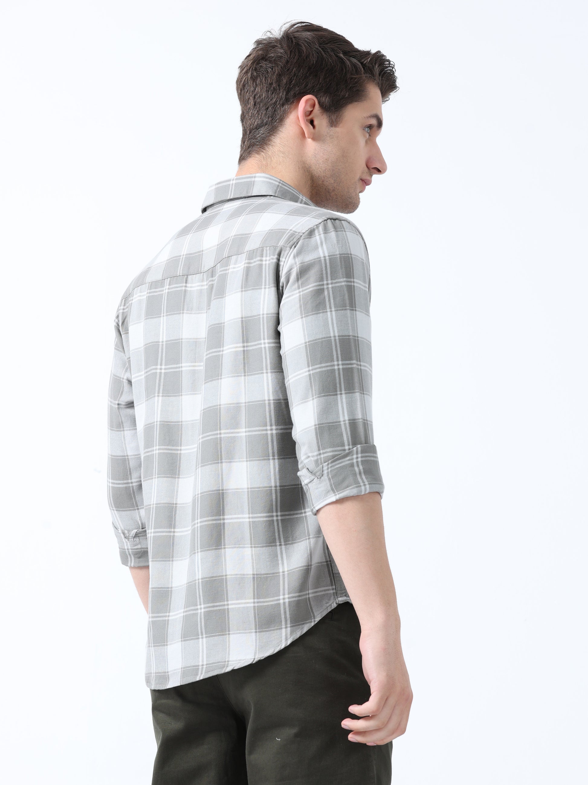 Grey Men's Full Sleeve Adventure Checked Shirt