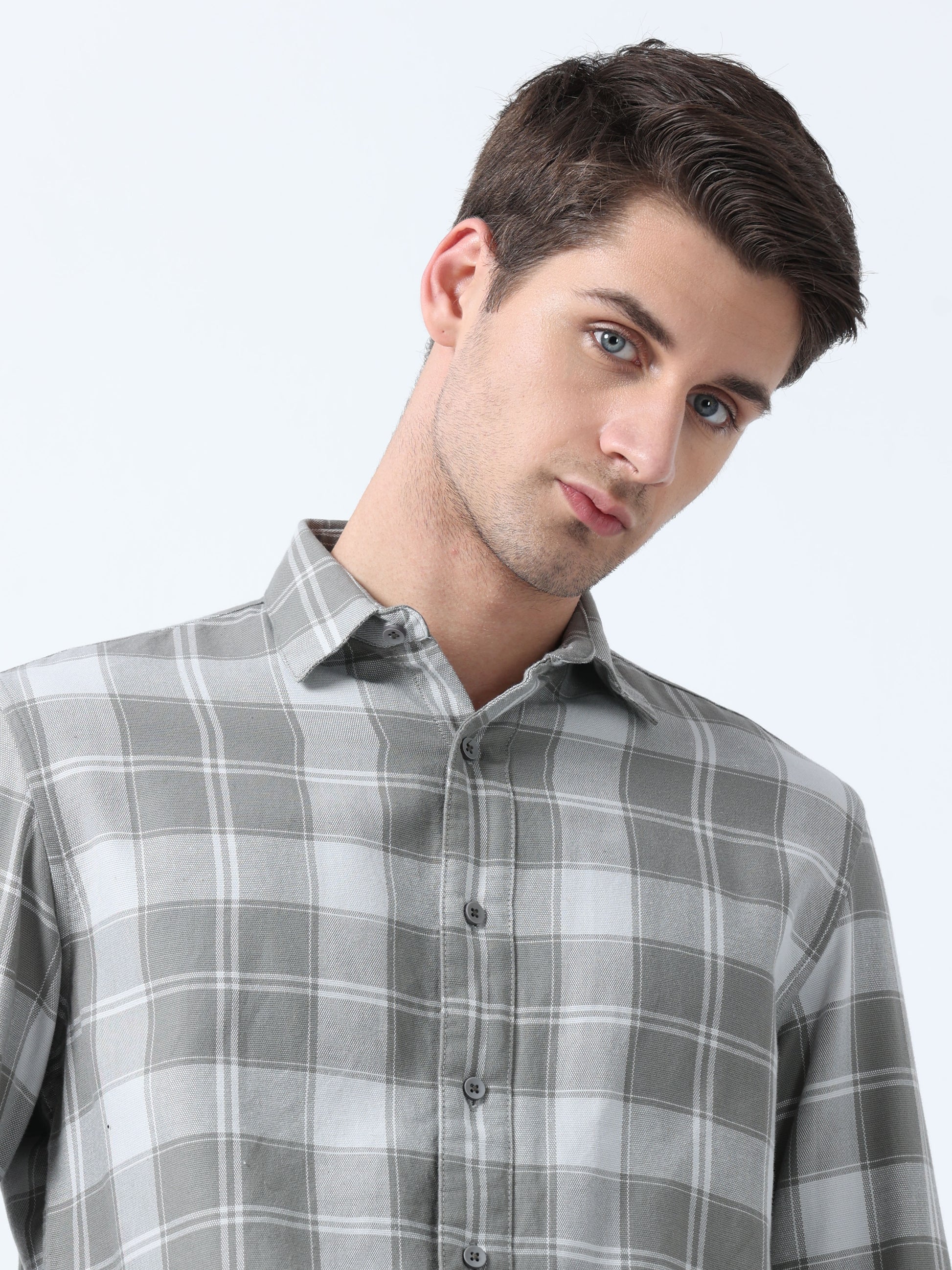 Grey Men's Full Sleeve Adventure Checked Shirt