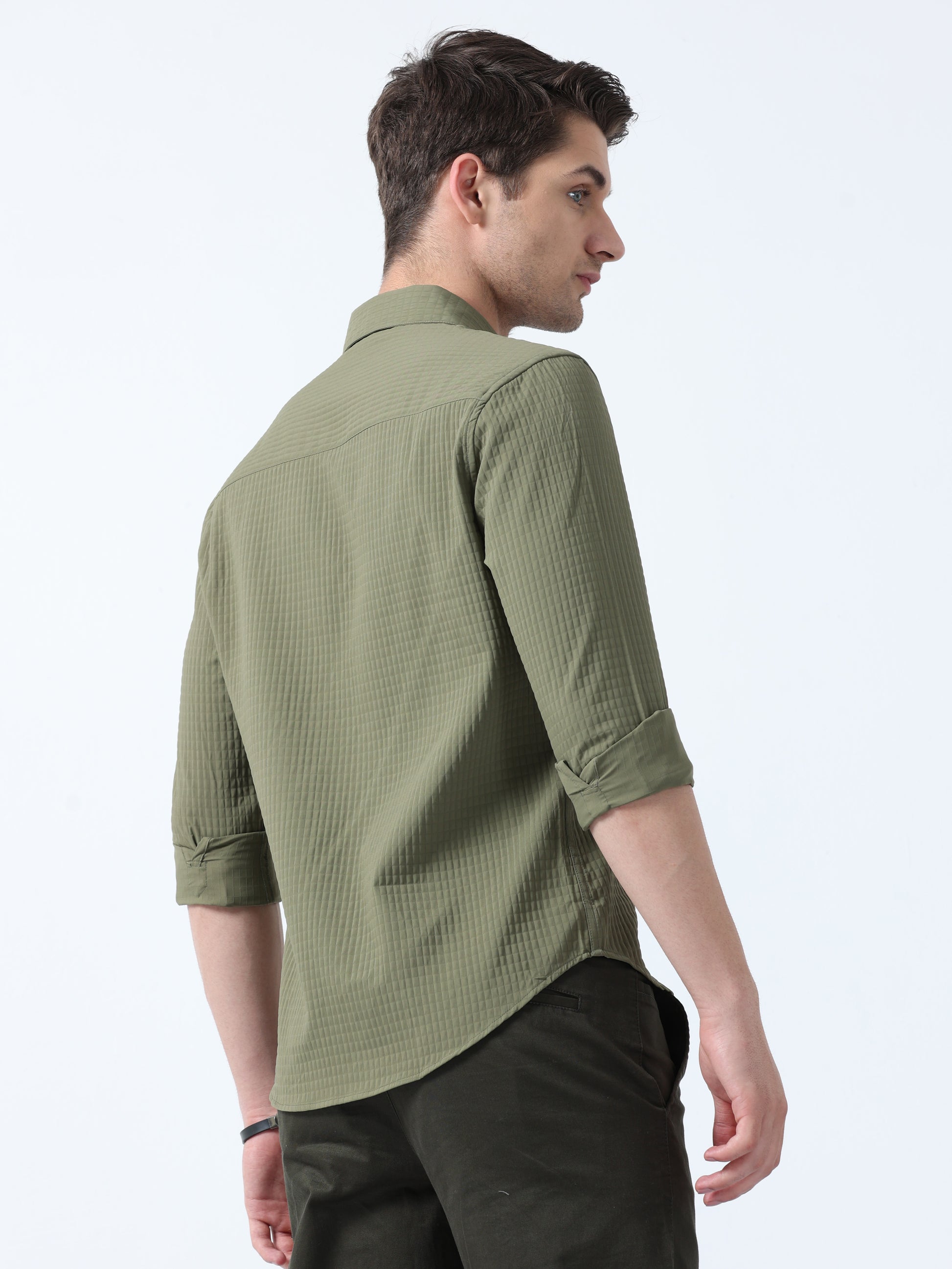 Green Imported Fabric With Stylish Pocket Plain Shirt