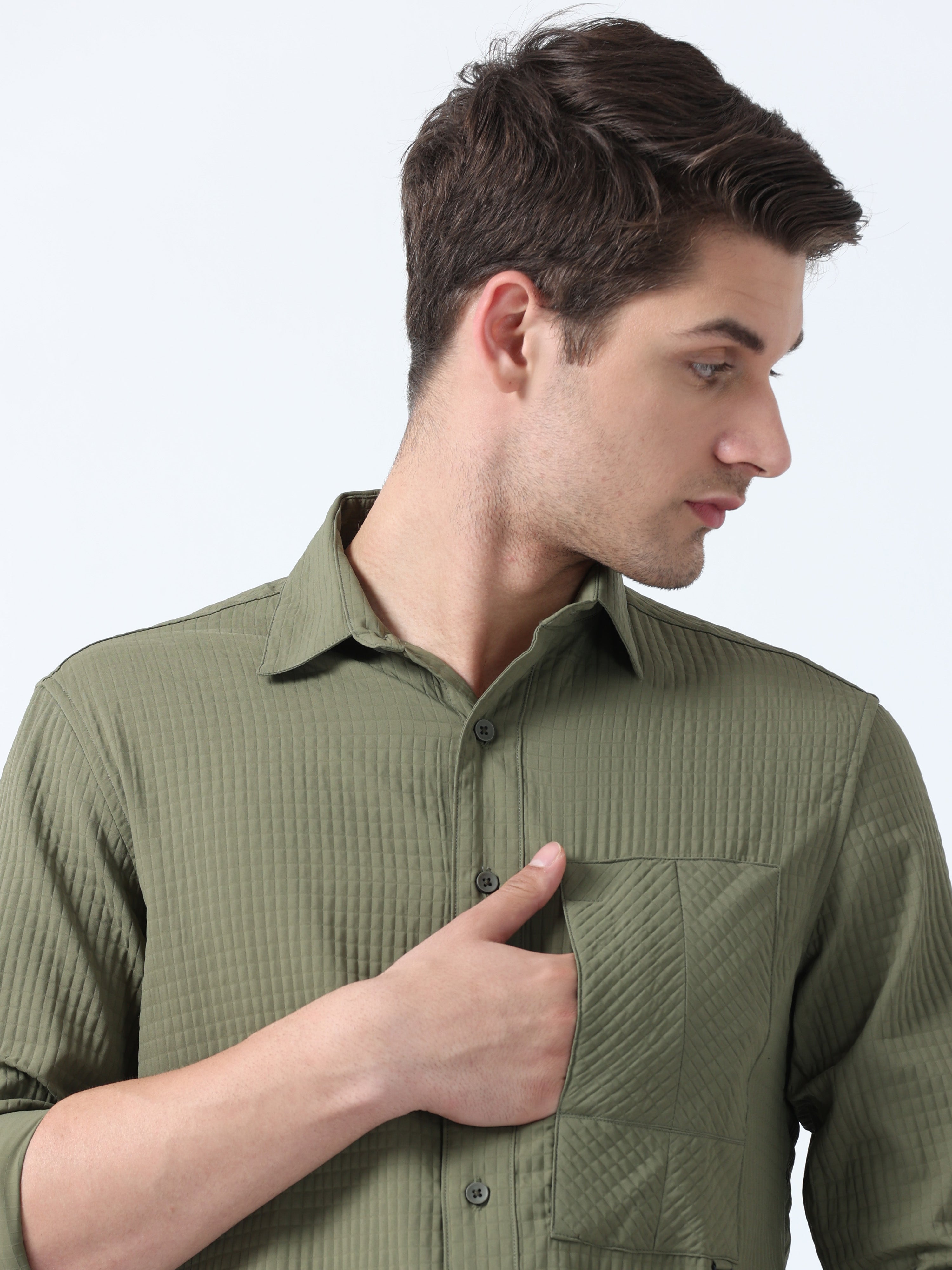 Buy Green Imported Fabric With Stylish Pocket Plain Shirt