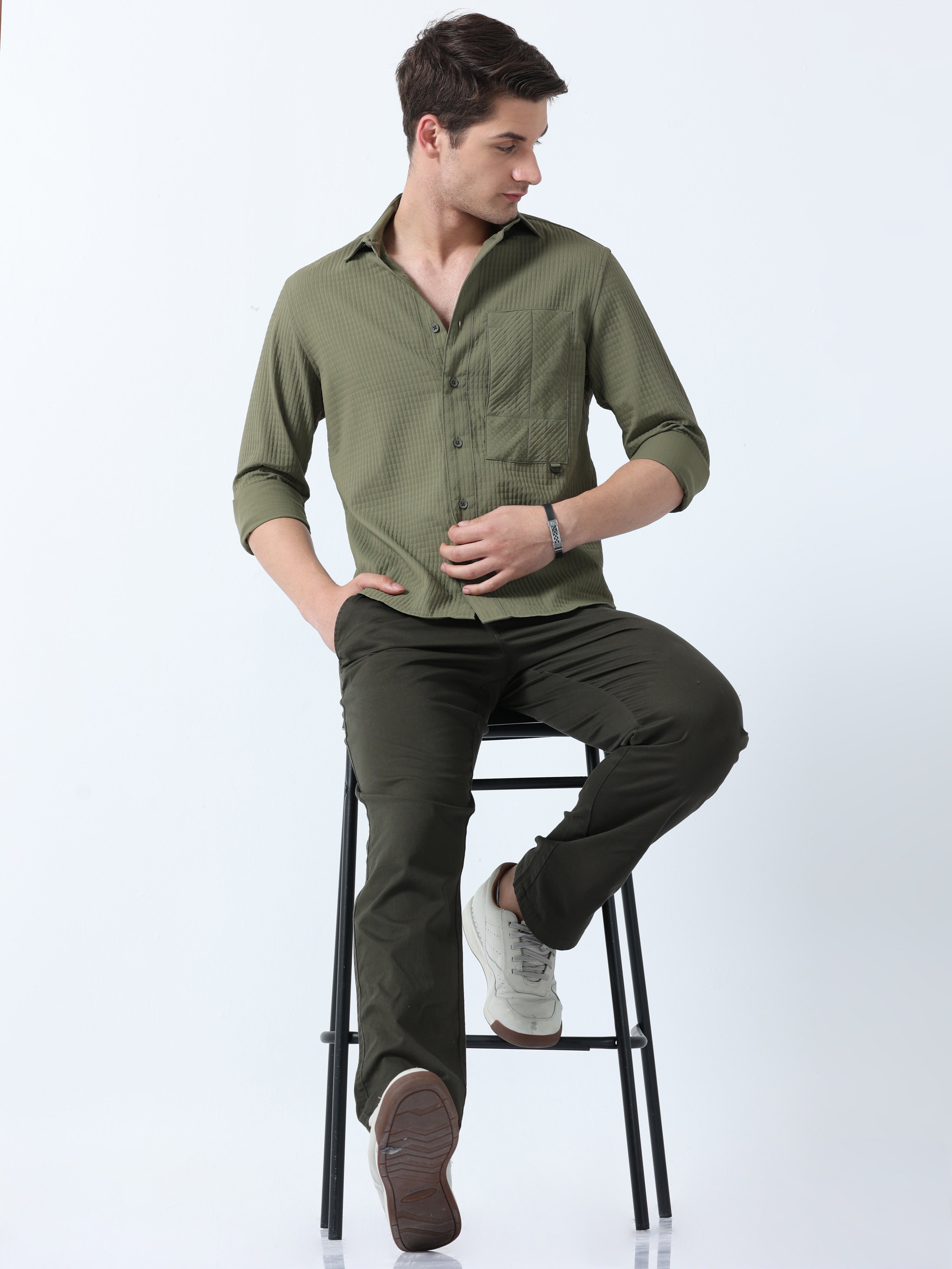 Buy Green Imported Fabric With Stylish Pocket Plain Shirt