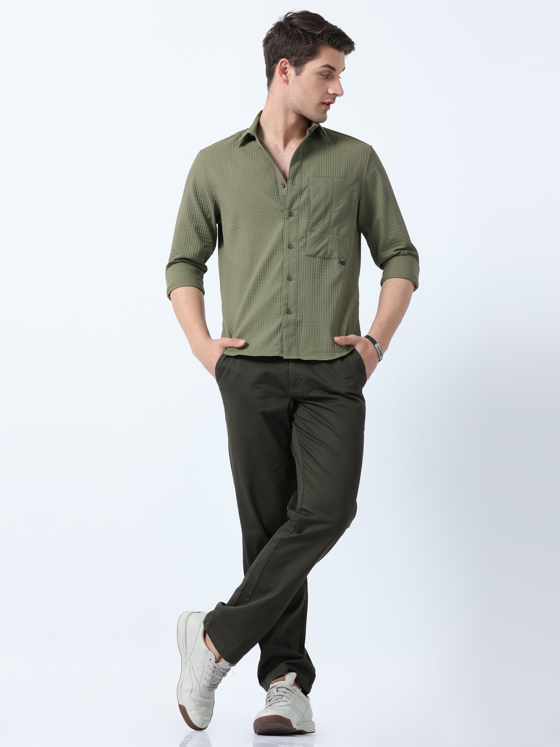 Green Imported Fabric With Stylish Pocket Plain Shirt