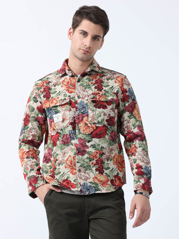 Multi color floral Print mens double Pocket shirt