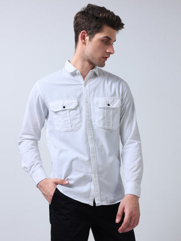 plain casual white regular fit men shirt