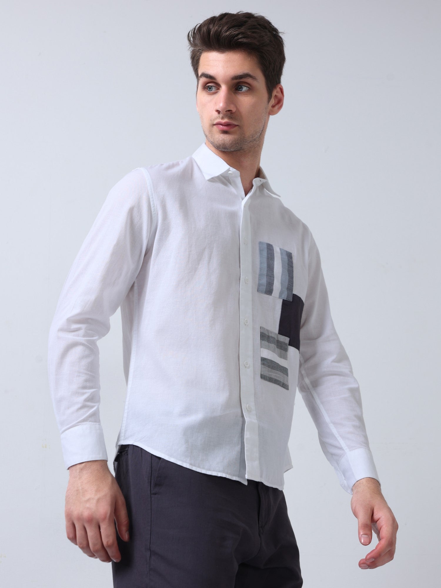 white line casual regular fit men's plain shirt