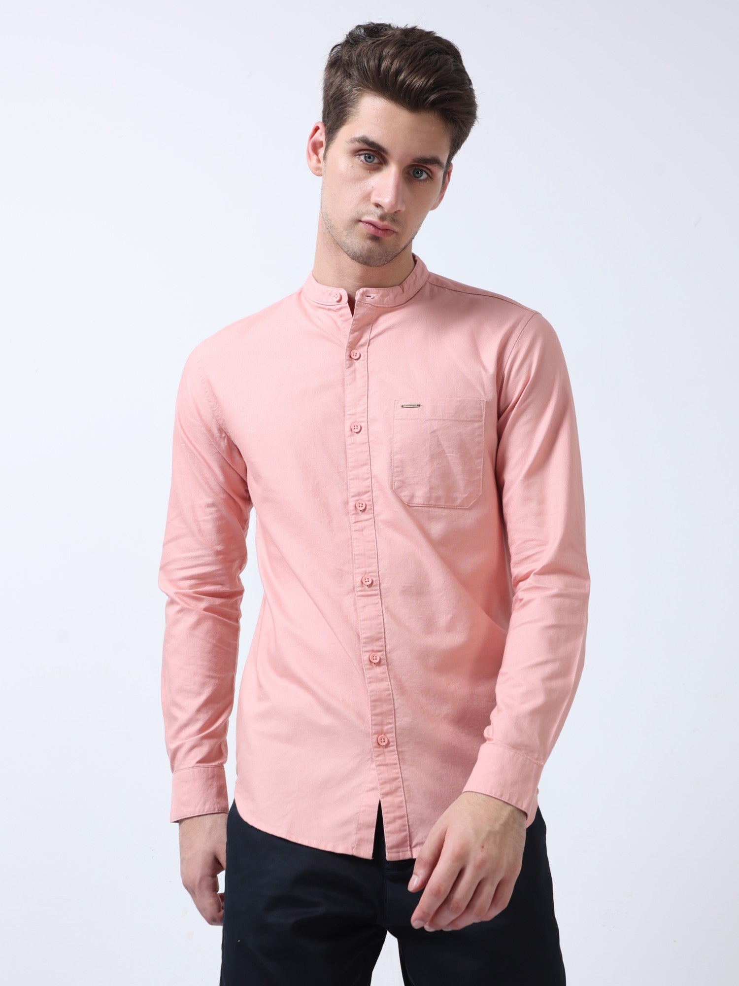 peach jute cotton plain casual regular fit men shirt