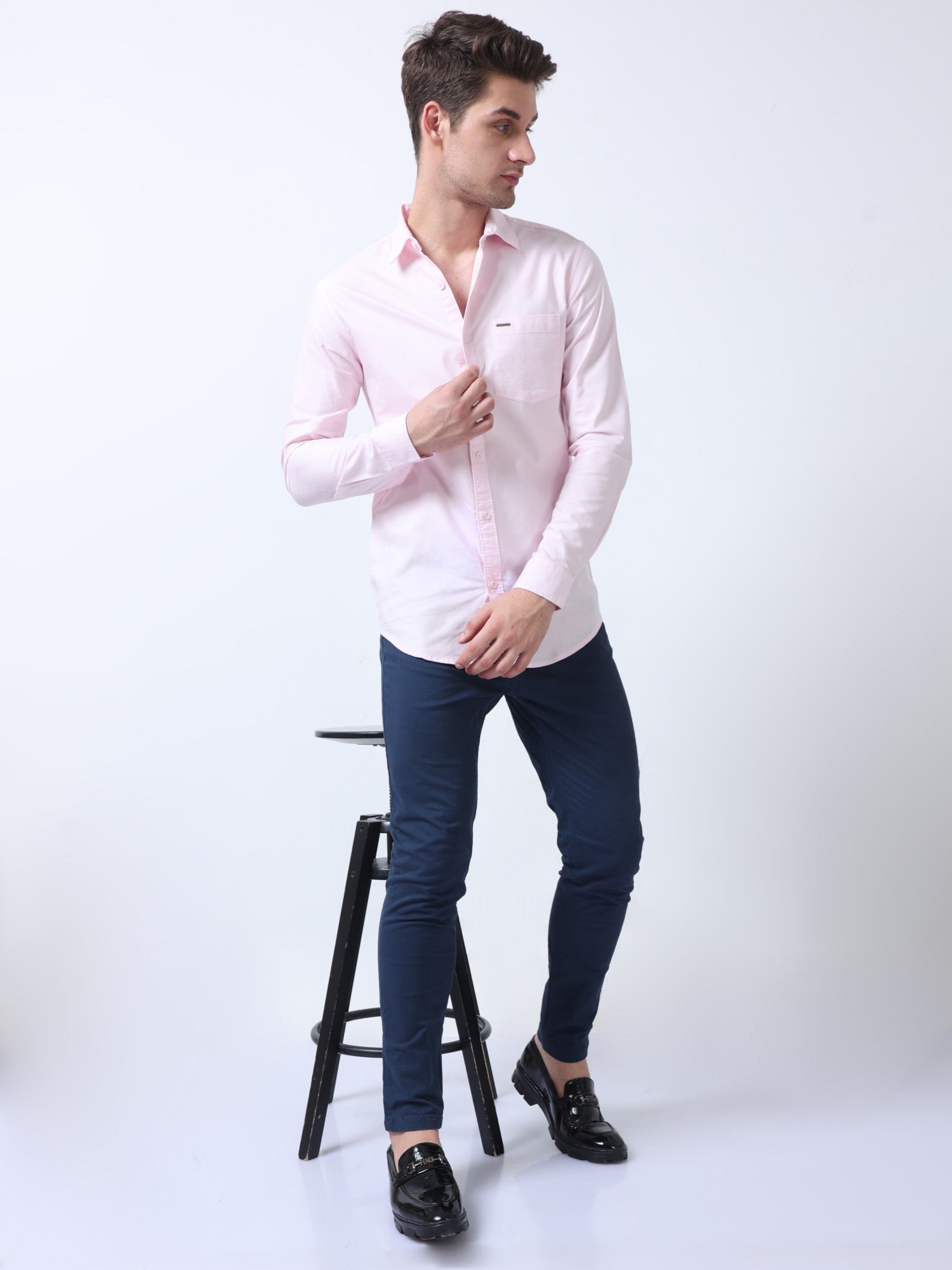 pink regular fit jute cotton men's plain shirt