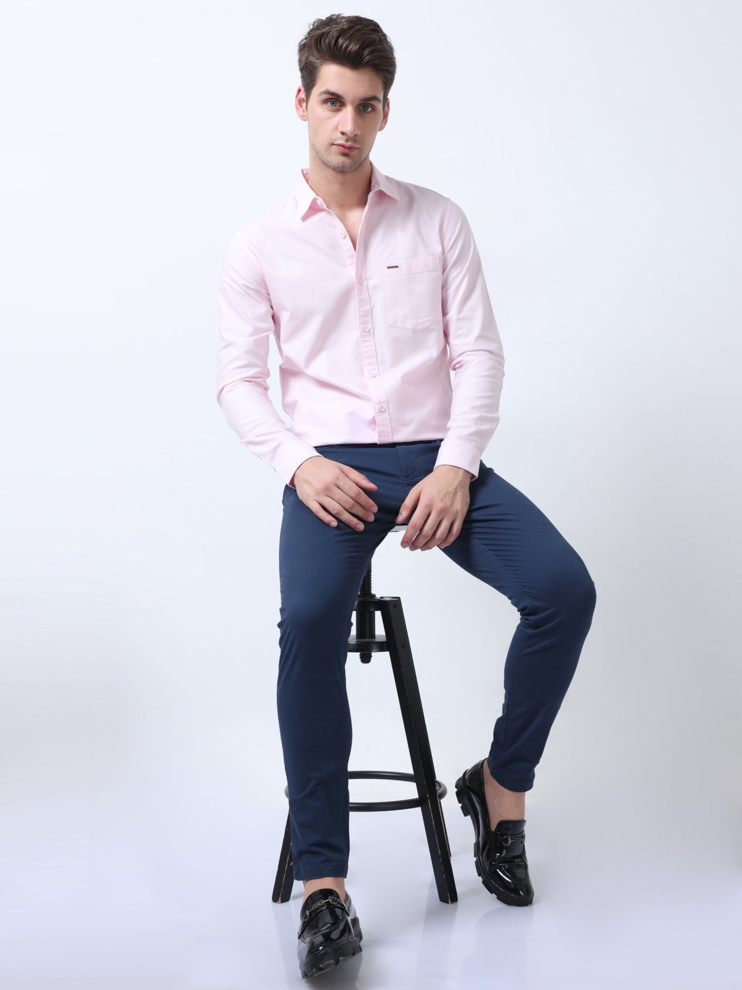 pink regular fit jute cotton men's plain shirt