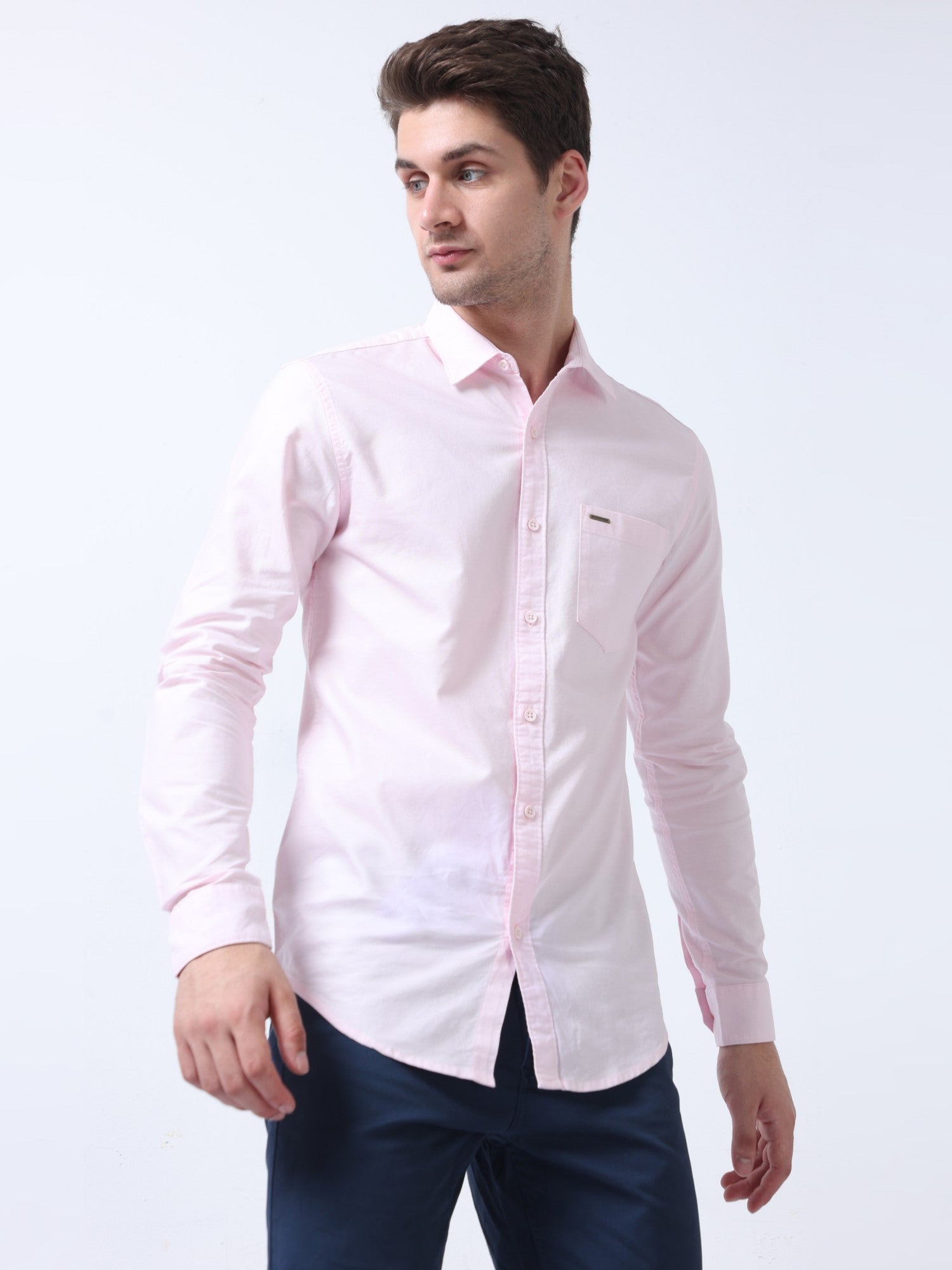 pink regular fit jute cotton men's plain shirt