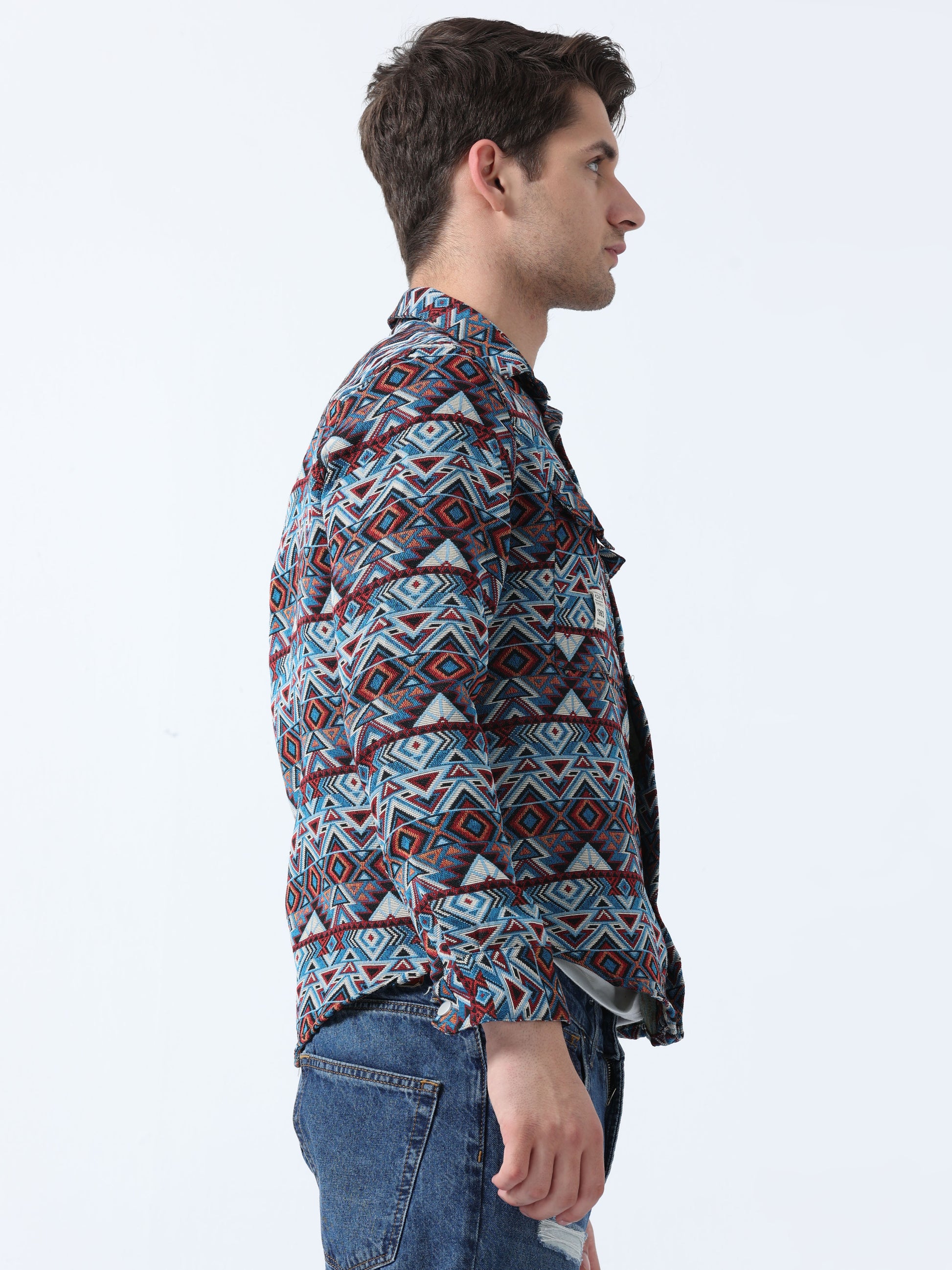 Blue Imported Fabric Tribe Printed Jacquard Shirt