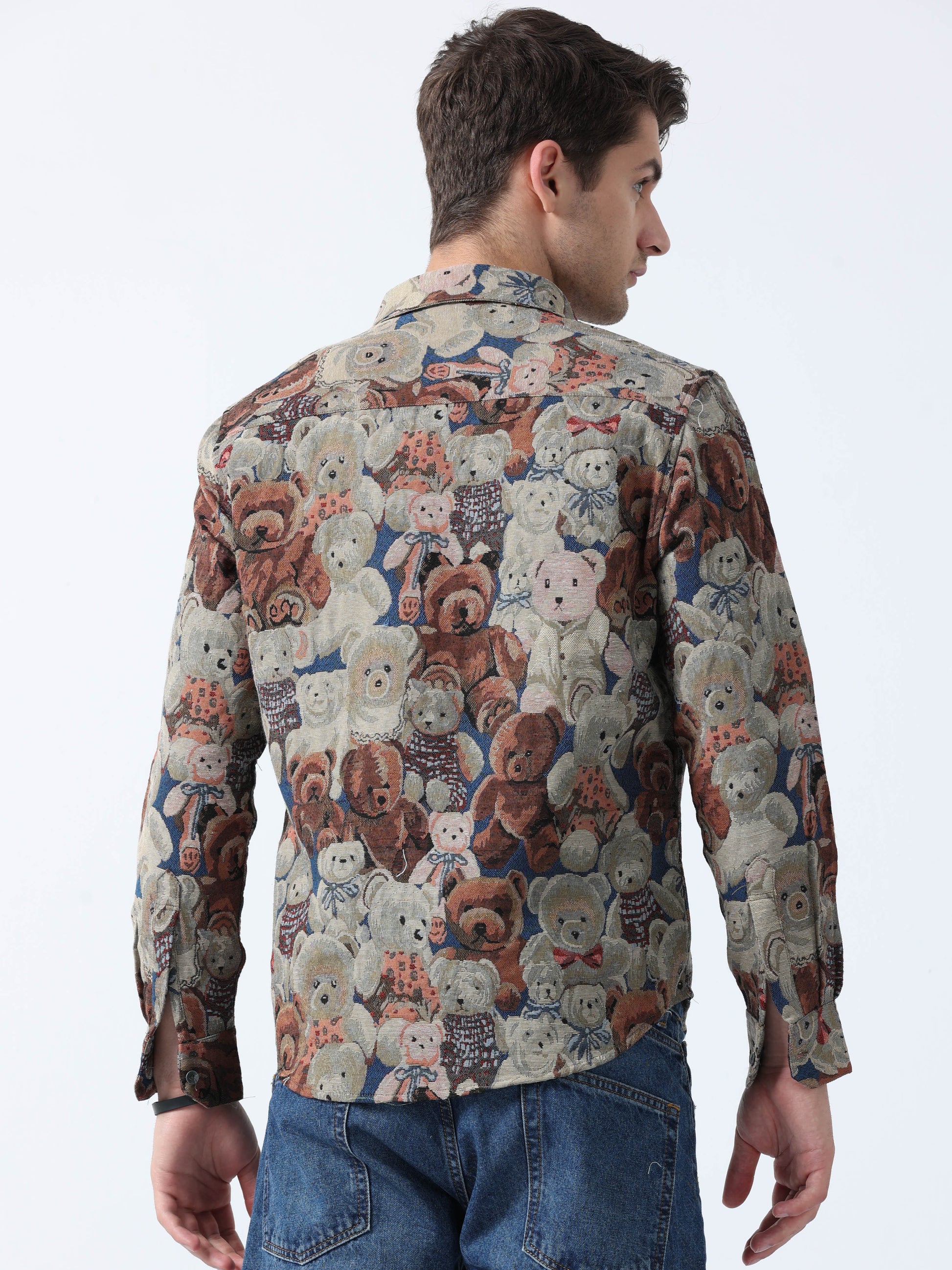Black Rust Imported Fabric Fashionable Teddy Print Jacquard Shirt
