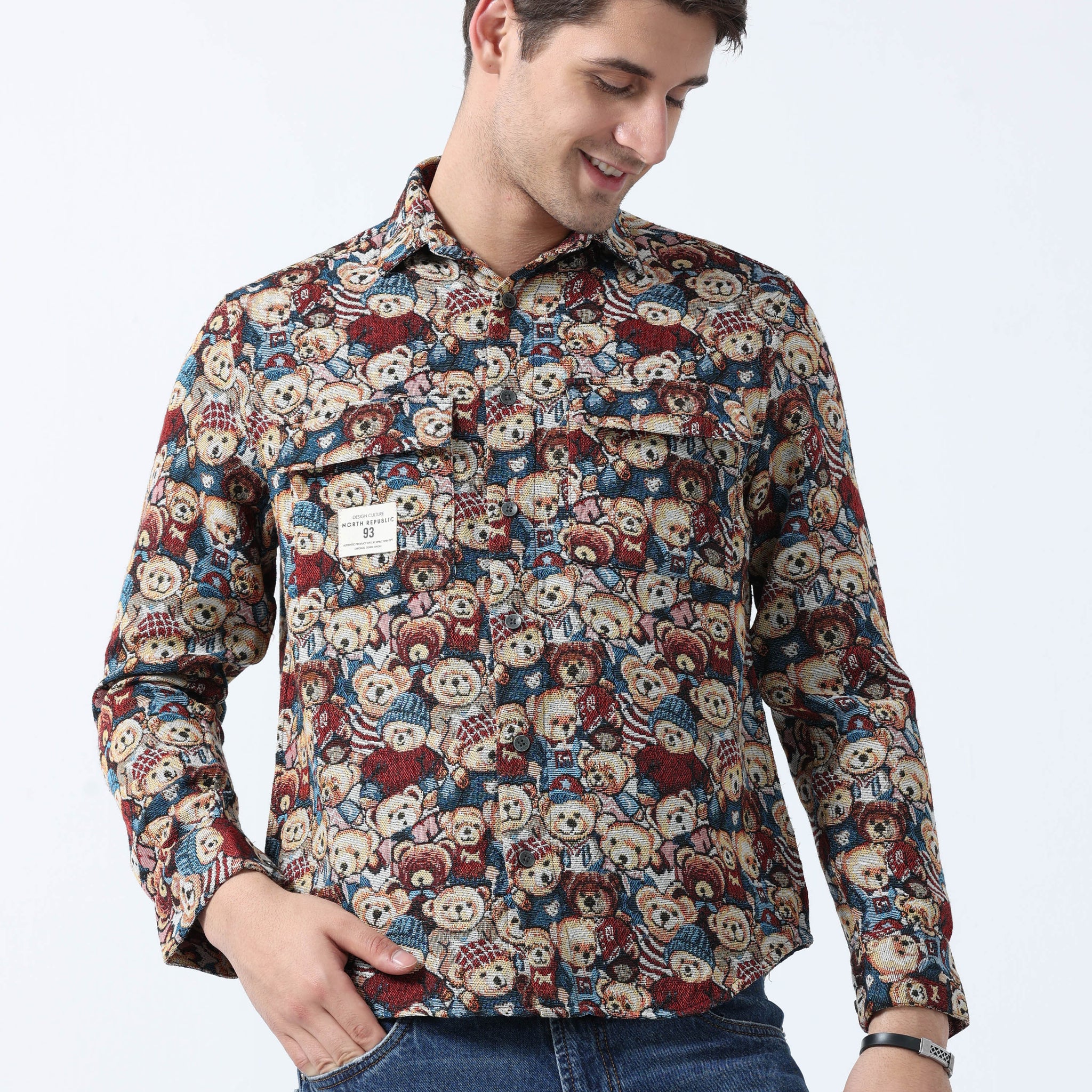 ellow Blue Imported Fabric Teddy Printed Jacquard Shirt