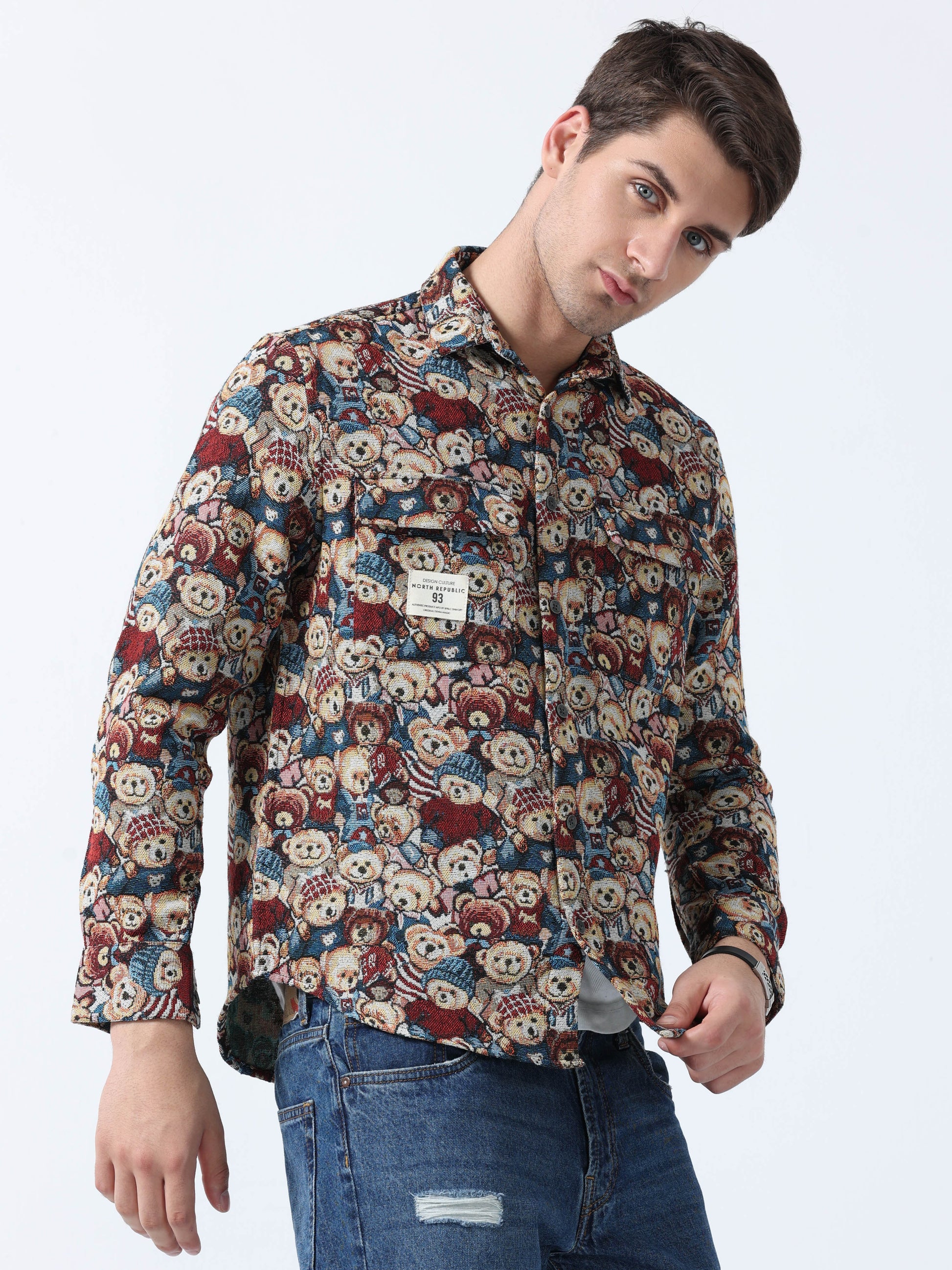 ellow Blue Imported Fabric Teddy Printed Jacquard Shirt