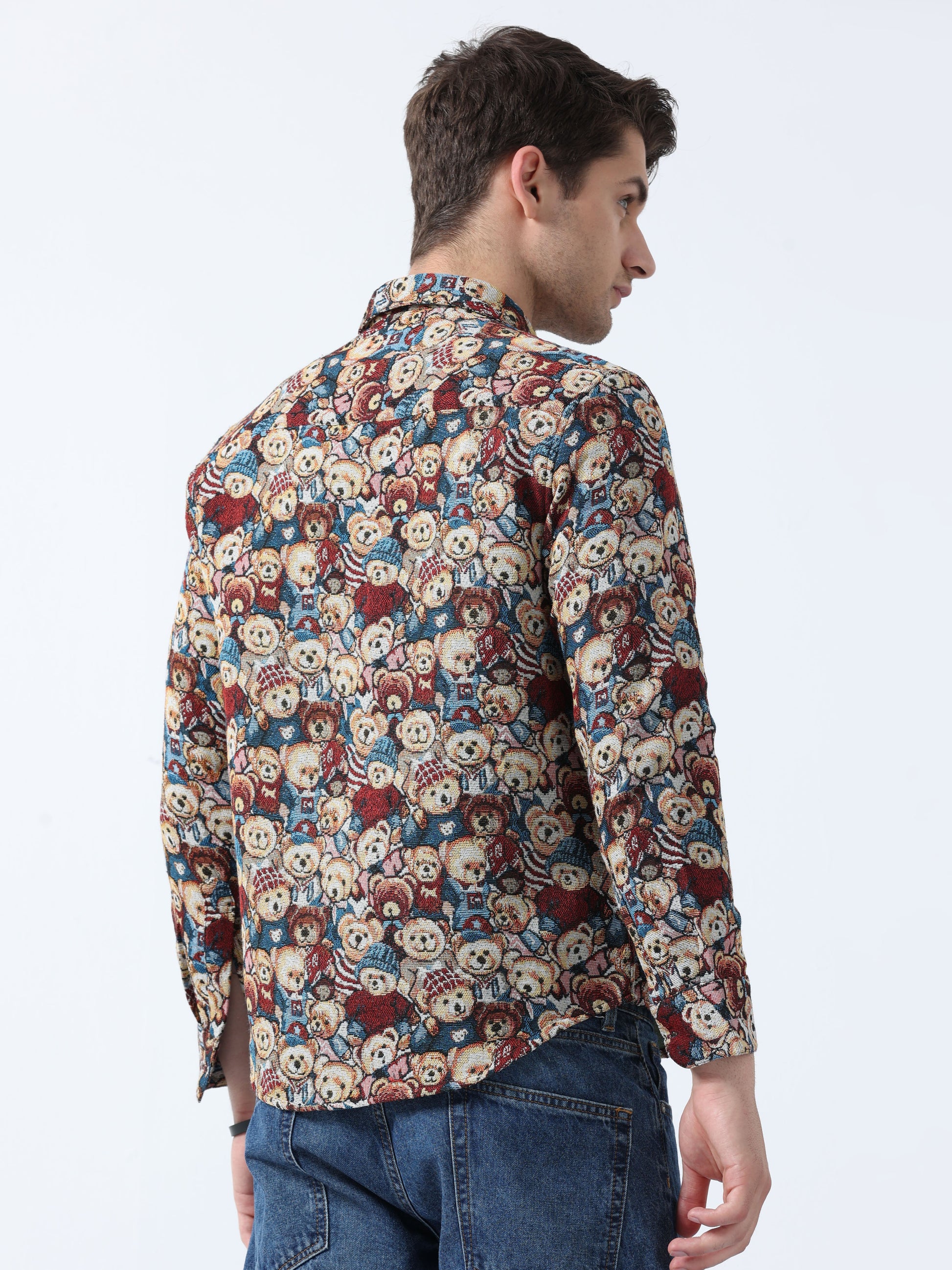 ellow Blue Imported Fabric Teddy Printed Jacquard Shirt