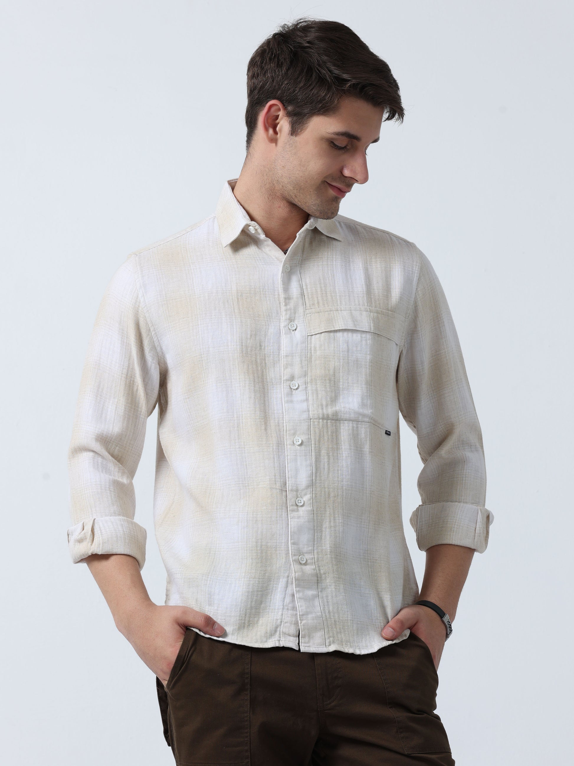 Cream Buffalo Men's Full Sleeve Checked Shirt